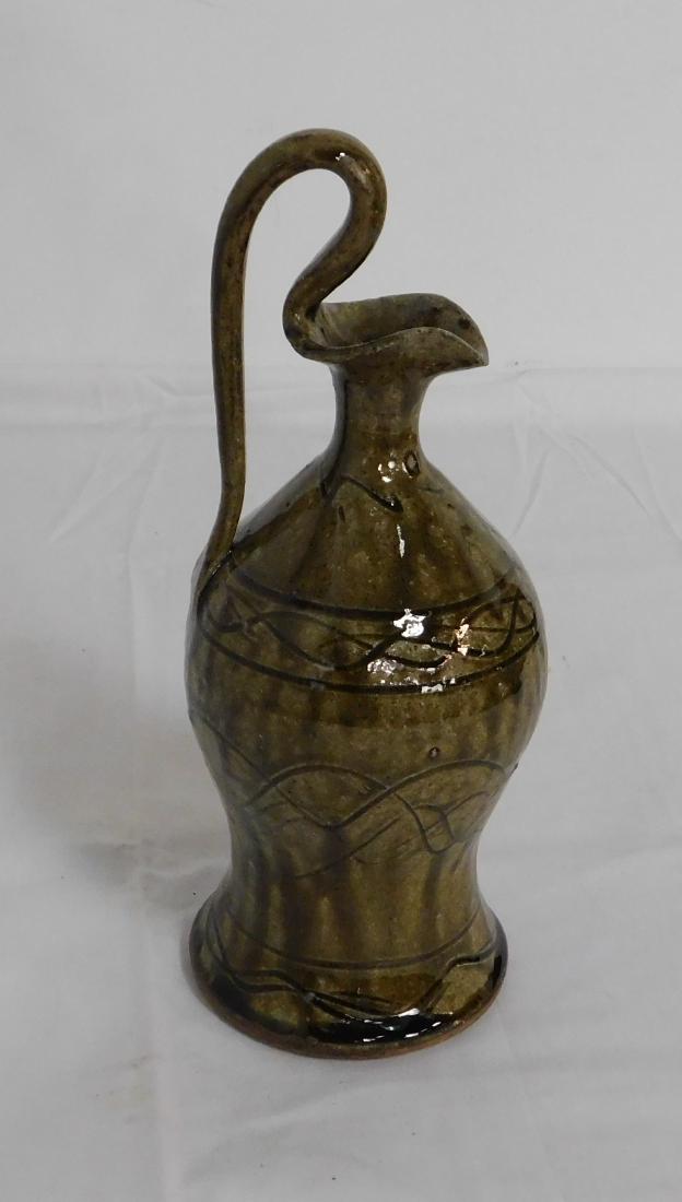 Michael Crocker Tobacco Spit Glaze Incised Ewer: Michael Crocker Tobacco Spit Glaze Incised Ewer, Georgia Artist, good condition, 10.5''H