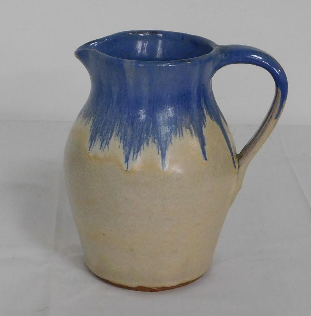 Handmade Browns Pottery Pitcher w/ Blue Drip Glaze (1 of 3)