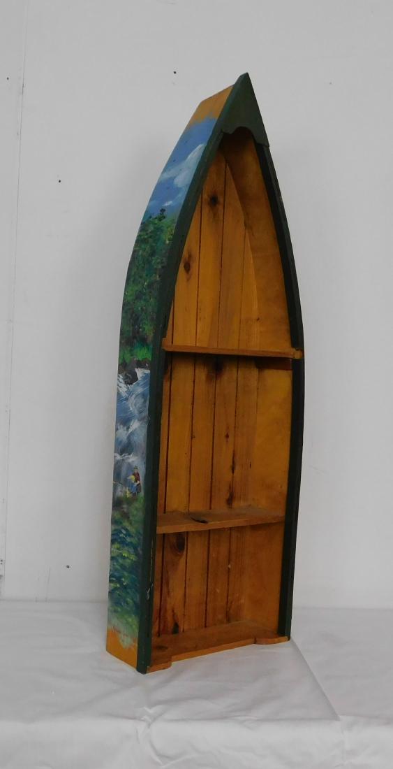 Handpainted Wooden Canoe Shelf Angler Scenes (1 of 4)