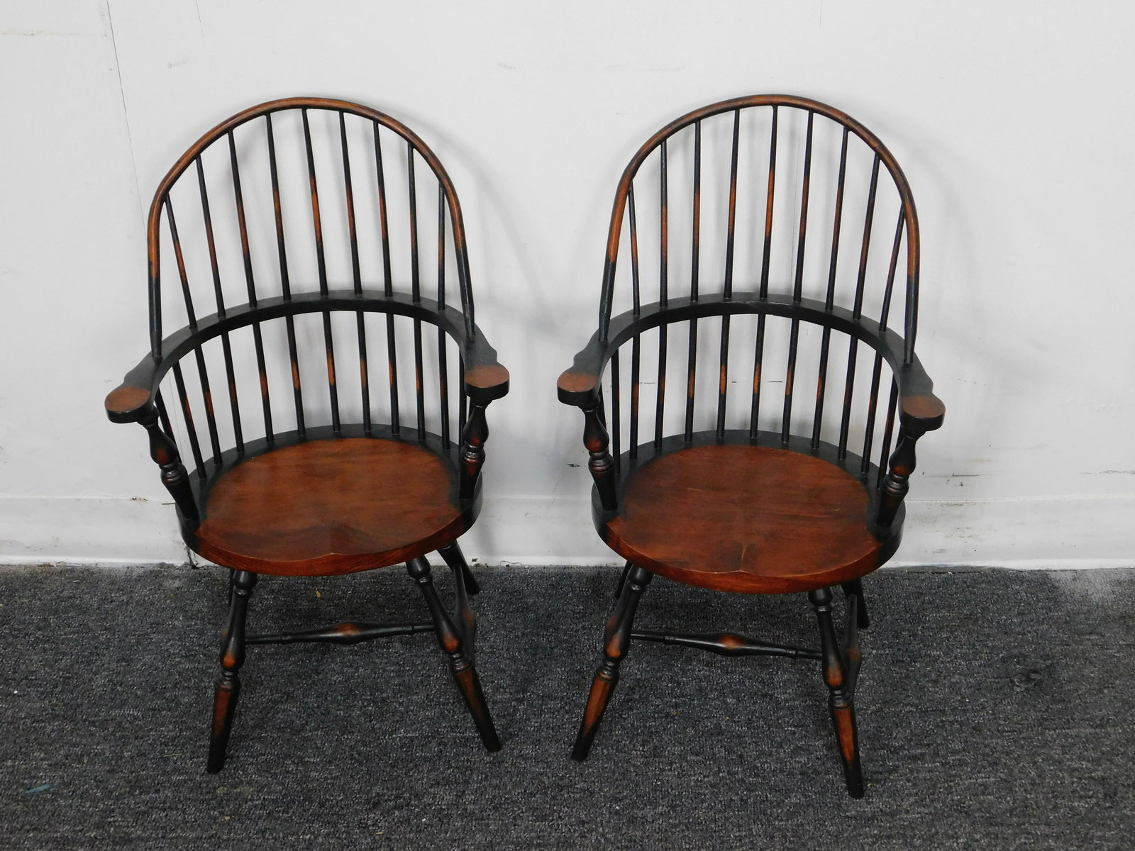 Pair of Child's Windsor Chairs: Pair of Child's Windsor Chairs. Bent Backs and Formed Seats. 23" tall in Good Condition