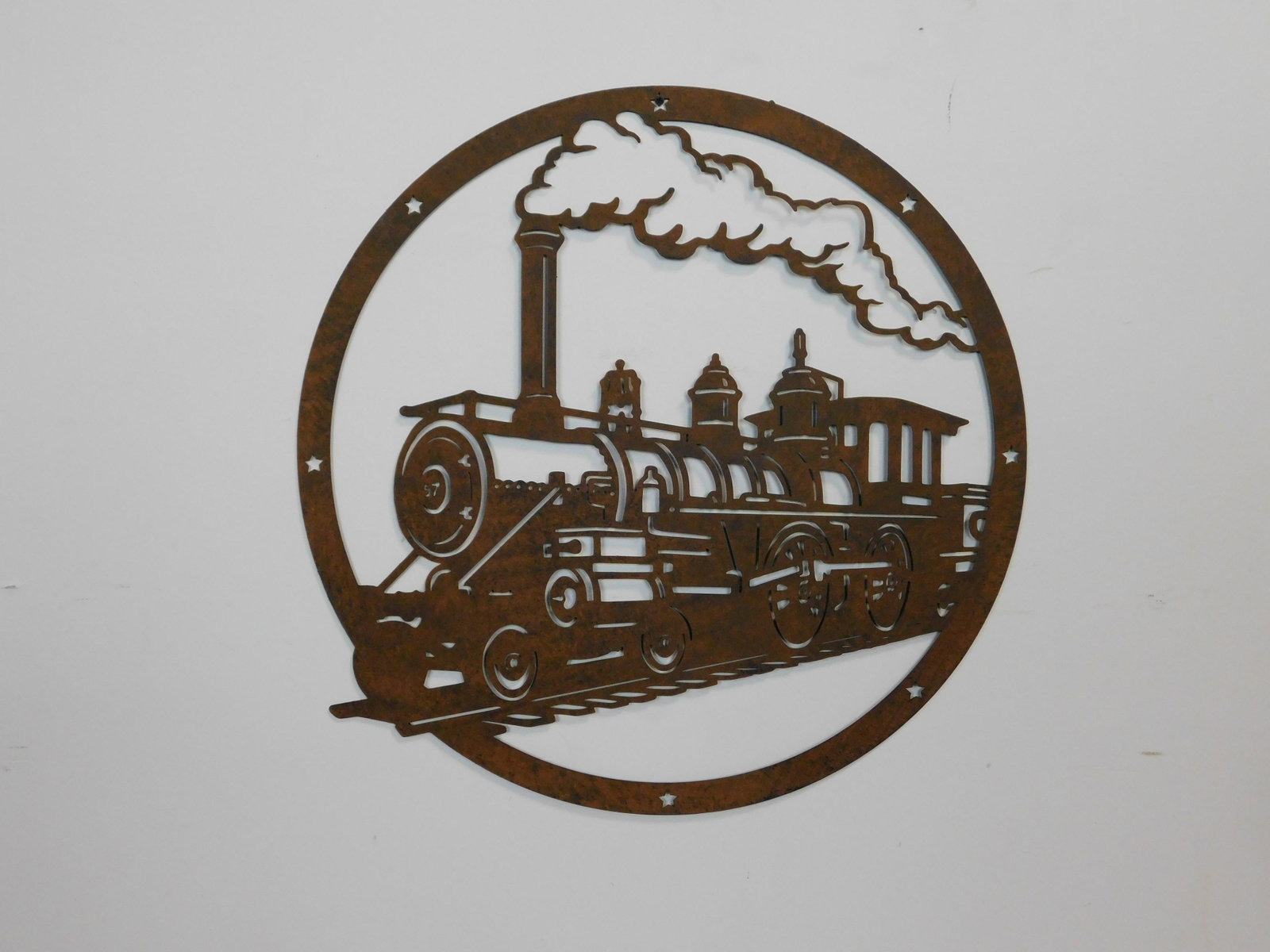 Large Metal Train Wall Art: Large Metal Train Wall Art . 24" diameter in good condition.