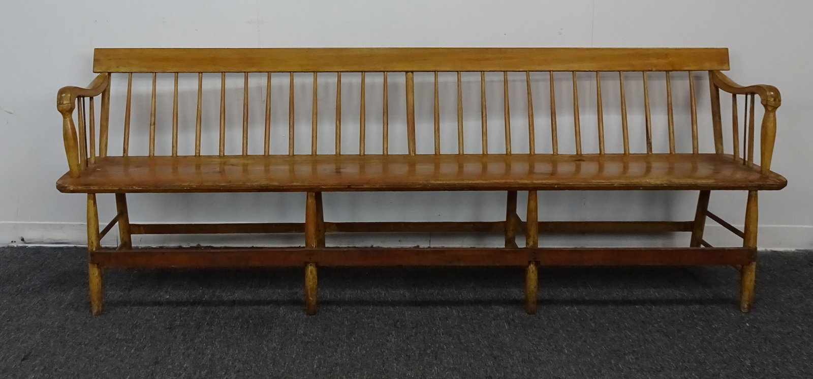 Antique Primitive Pine Train Depot Bench: Antique Primitive Pine Train Depot Bench in very good condition, One board seat, Solid quality construction, 31''H x 90''L x 20.5''D