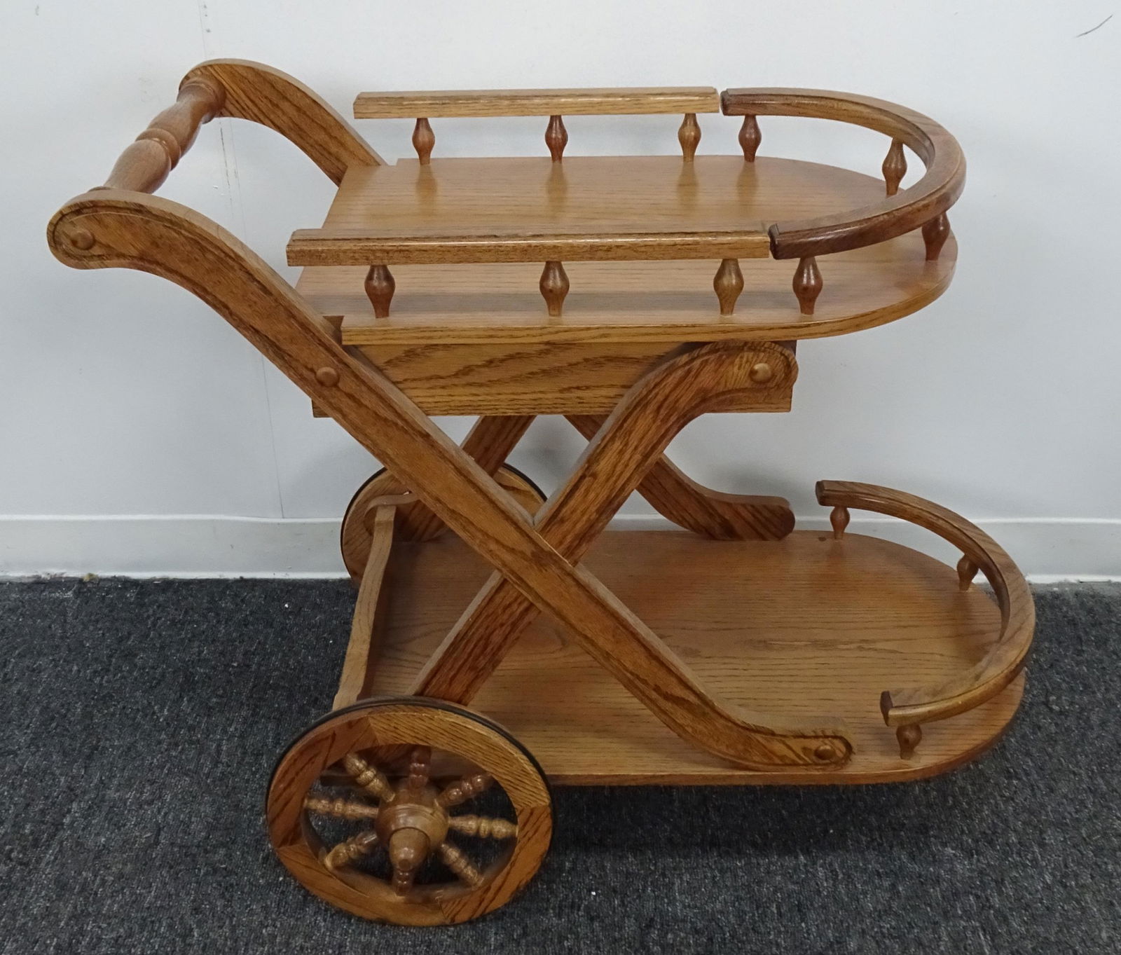 Vintage Oak Tea Cart: Vintage Oak Tea Cart in good condition, with drawer, 30''H x 23''W x 36''L