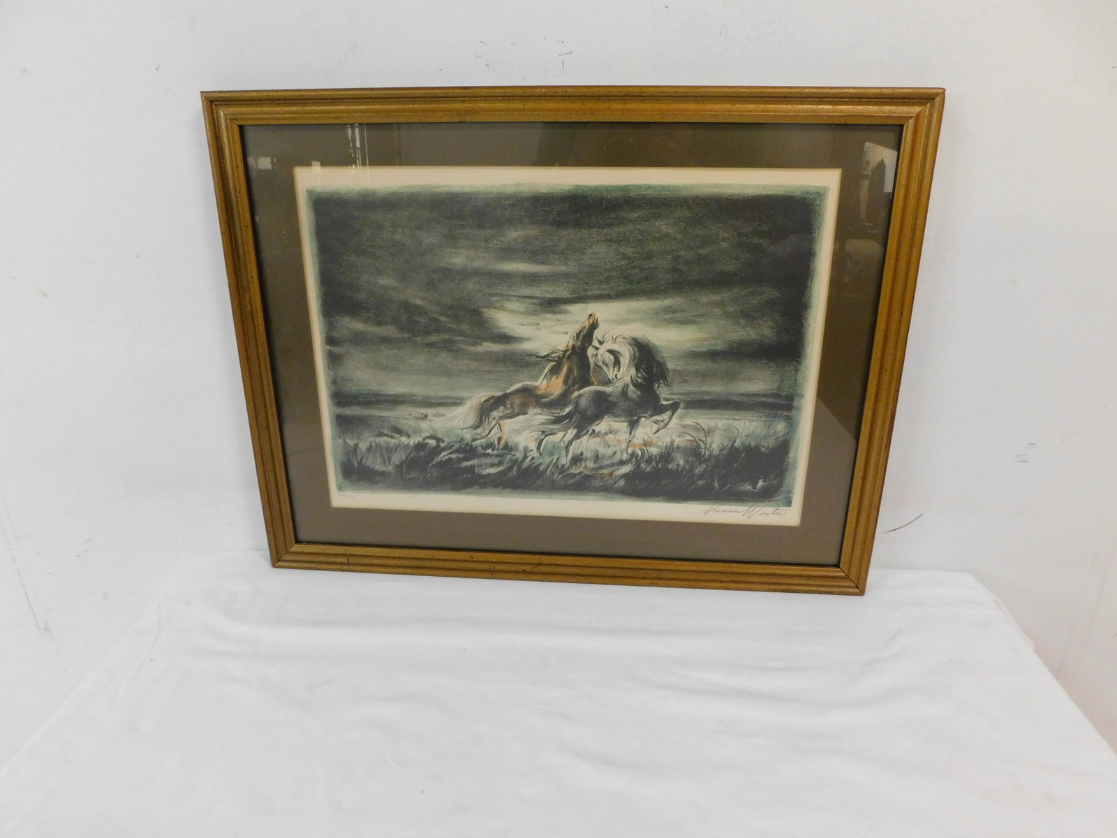 Lumen Winter Horse Engraving: Lumen Winter Horse Engraving in Frame, Artist Signed, Numbered 268/275, Frame Size 19''H x 25''W