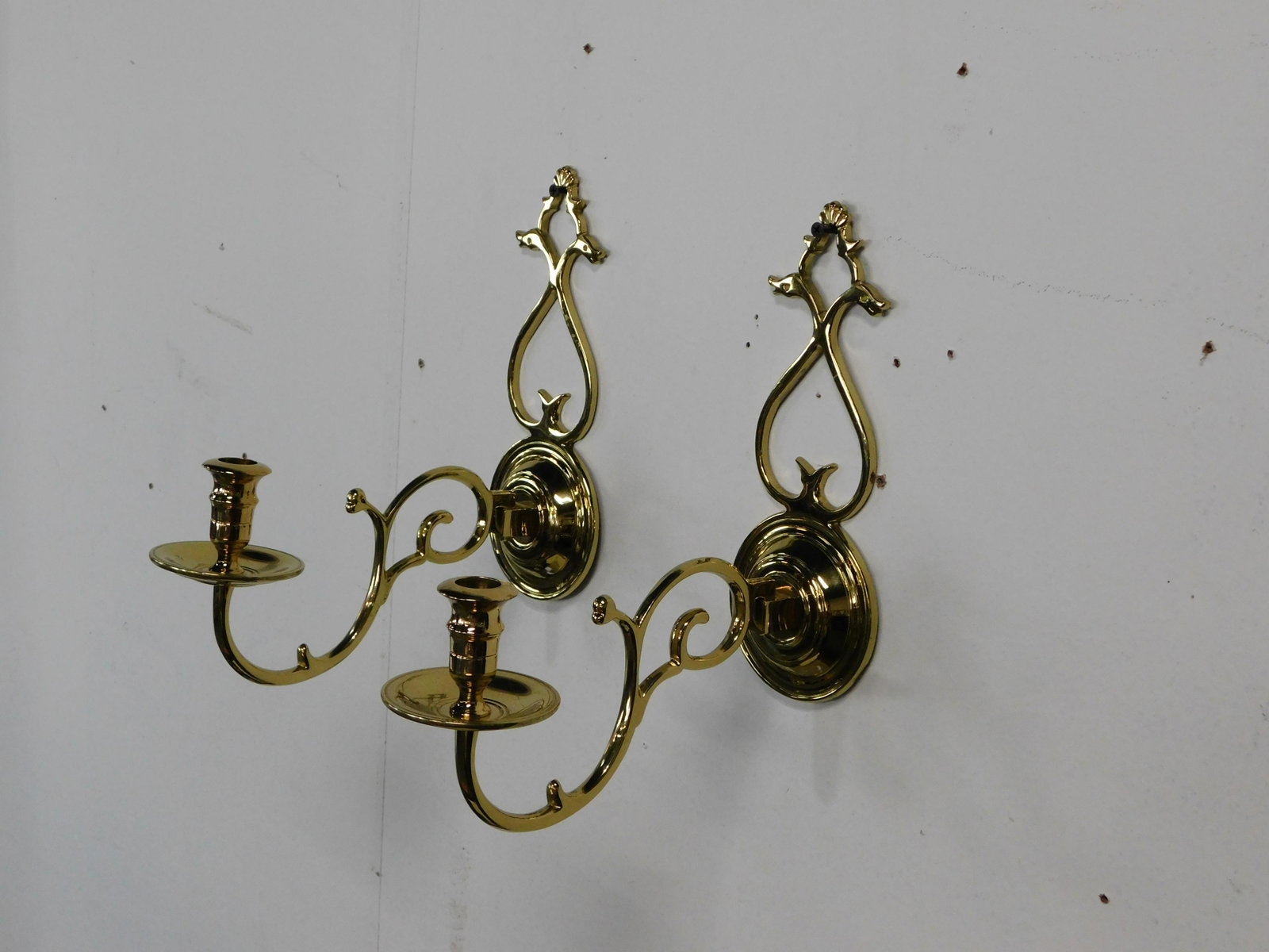 Pair of Virginia Metalcrafters Wall Sconces 16-1: Pair of Virginia Metalcrafters Wall Sconces 16-1, "Spouting Water", 9.25''H, in good condition