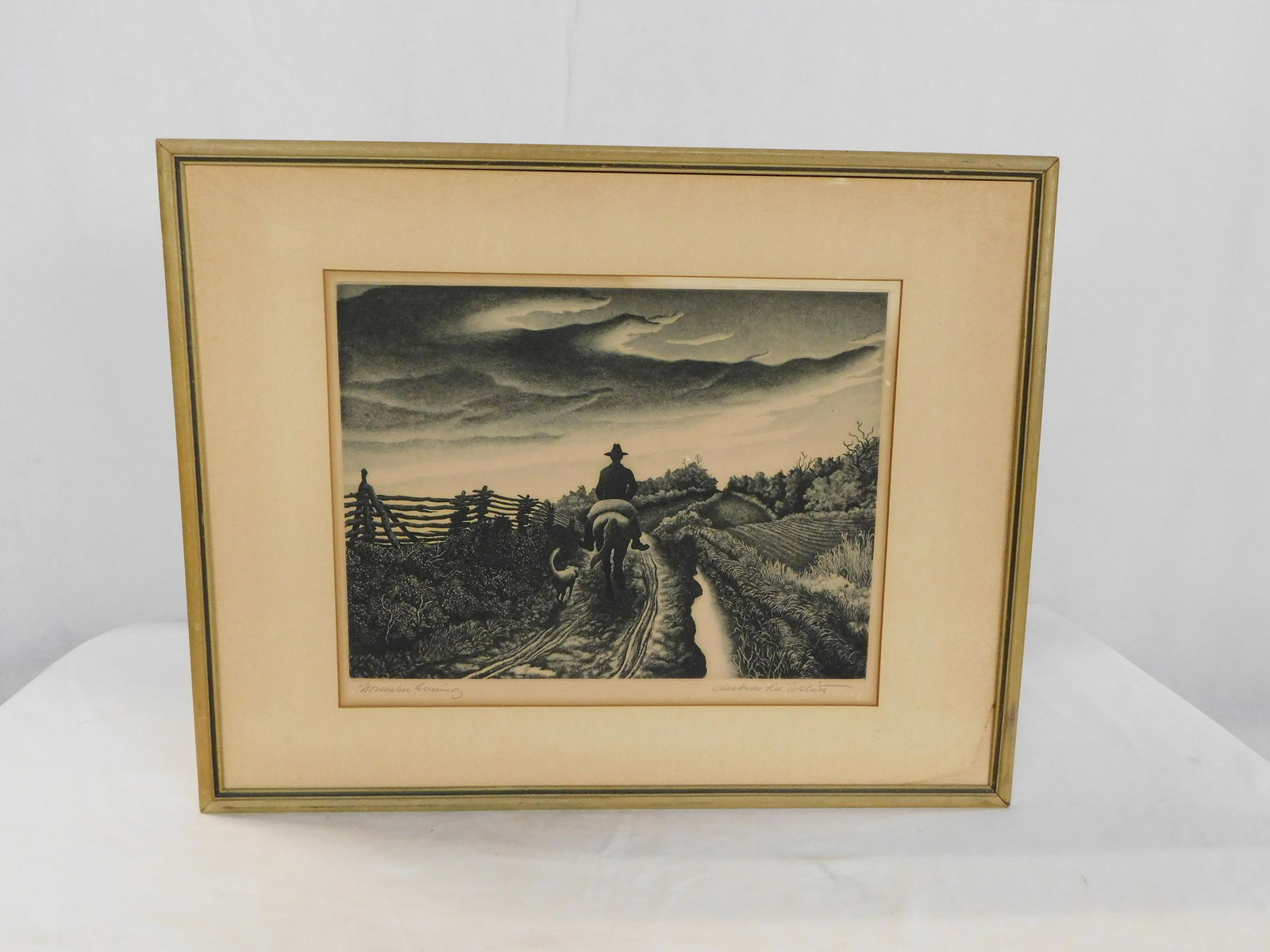 Jackson Nesbitt Signed Etching "November Evening": Jackson Nesbitt Signed Original Etching "November Evening". JACKSON LEE NESBITT (AMERICAN, 1913-2008) "NOVEMBER EVENING" PRINT, etching, in the manner of Thomas Hart Benton, pencil signature and title