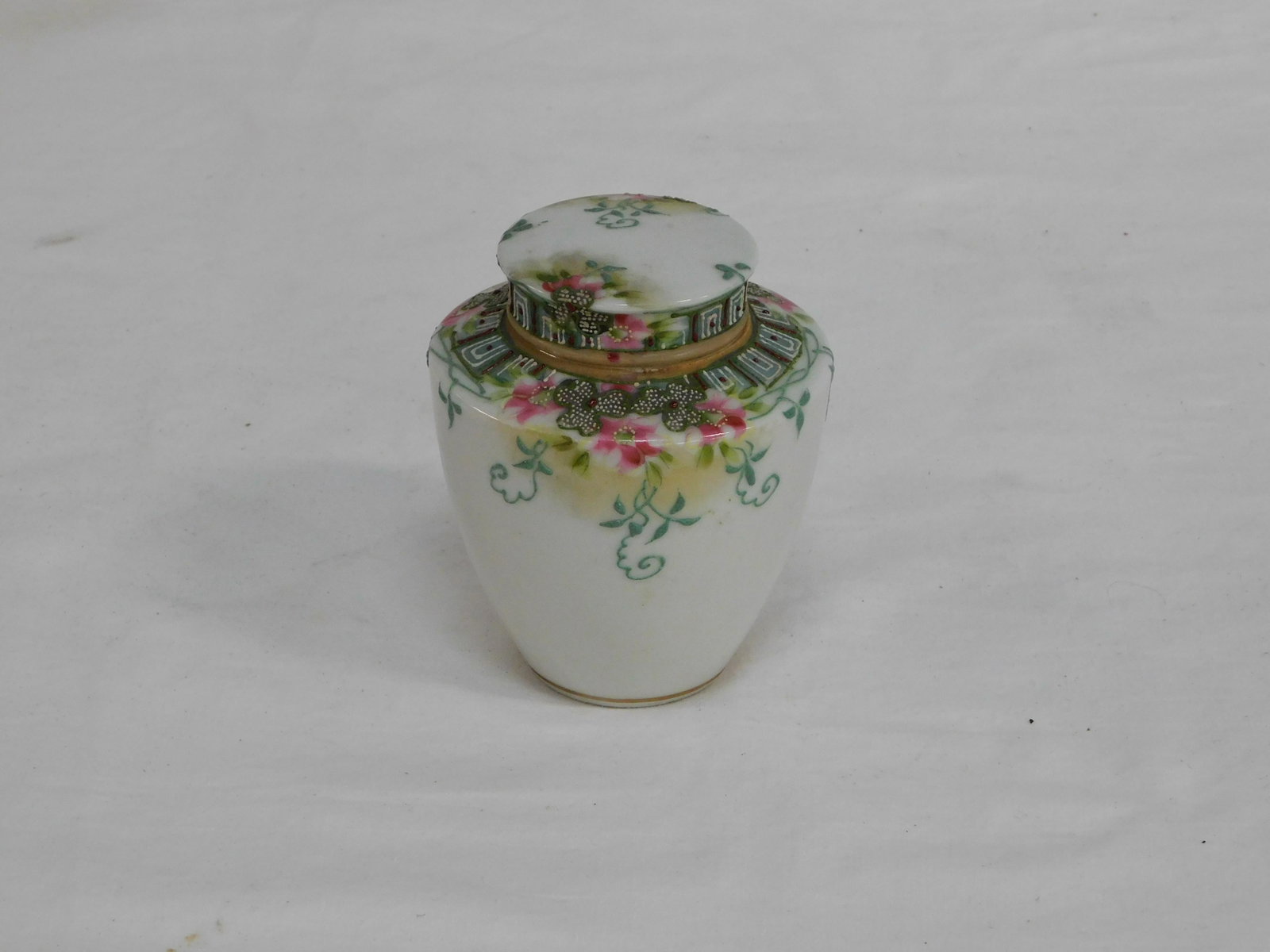 Miniature Handpainted Nippon Ginger Jar: Miniature Handpainted Nippon Ginger Jar with inside lid uder the cap in good condition. 4"H