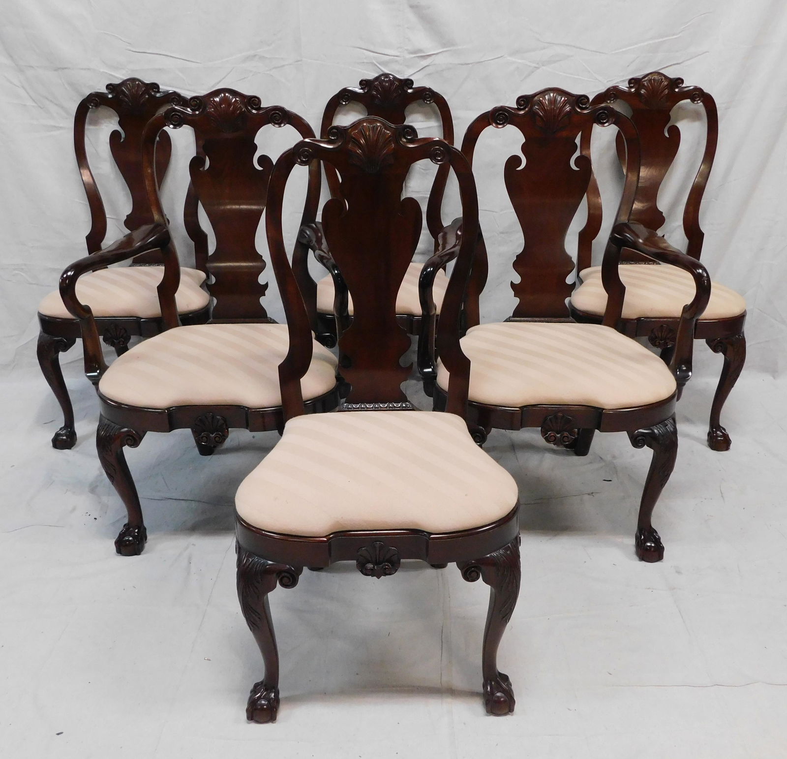 Kindel Winterthur Set of 6 Cherry Dining Chairs: Kindel Winterthur Set of 6 Cherry Dining Chairs in very good condition, Mortis and Tenon Constructed Frame, Shell Carved, Ball and Claw Feet, Shapley Seats, Super Quality Chairs, 42.75''H x 26''W Arm