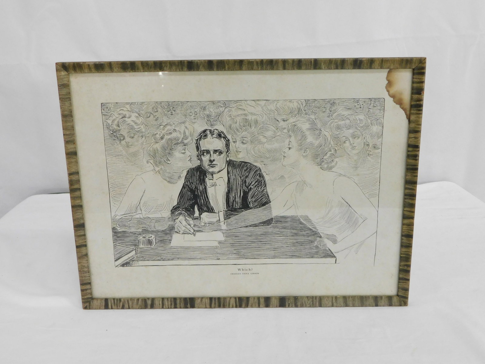 Rare Charles Dana Gipson "Which" Self Portrait: Rare Charles Dana Gipson "Which" Self Portrait Print. The iconic creator of the "Gipson Girls" draws his own portrait as he contemplates his next creation. Signed in the bottom left corner. in good co