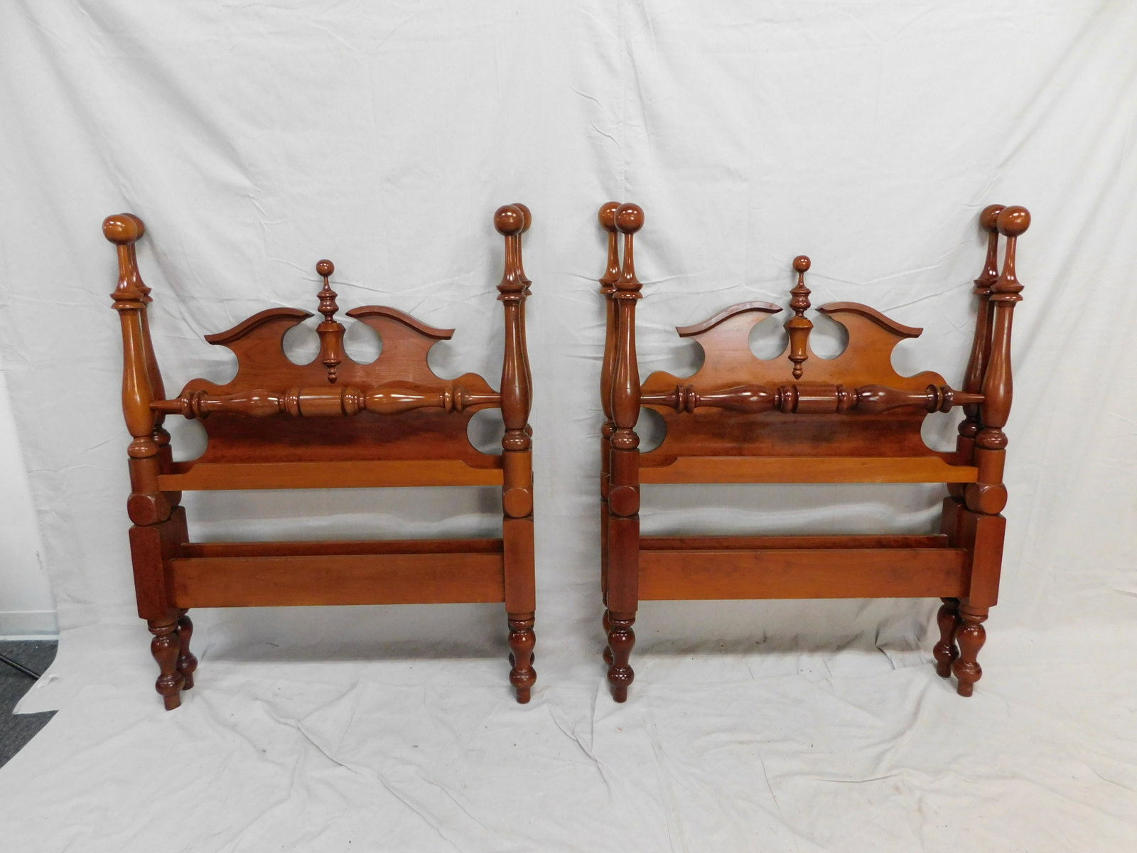 Pair of Campbellsville Cherry Cannonball Twin Beds: Pair of Campbellsville KY Cherry Twin Cannonball Beds in good condition, Pegged Construction, Original wood rails, Super Set, 54''H x 42.5''W