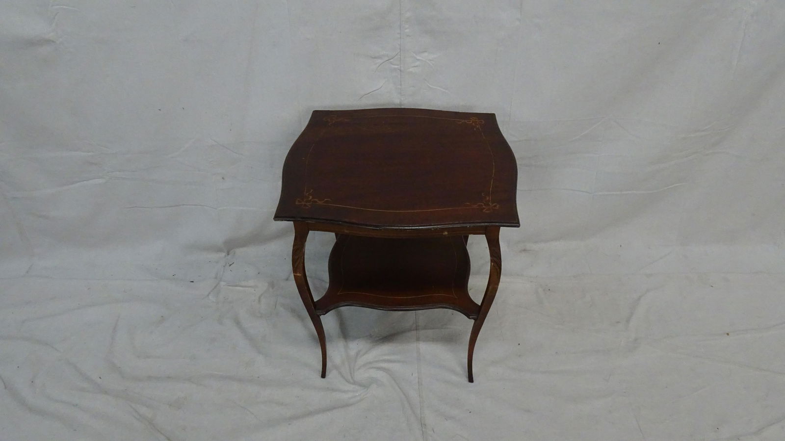 Antique Occasional Table with Inlays: Antique Occasional Table with Inlays in good condition, carved legs, 24''H x 23''W x 23''D