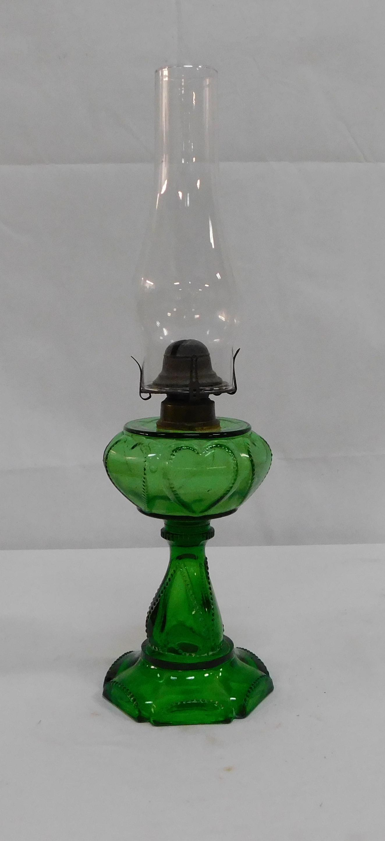 Antique oil lamps green glass deals