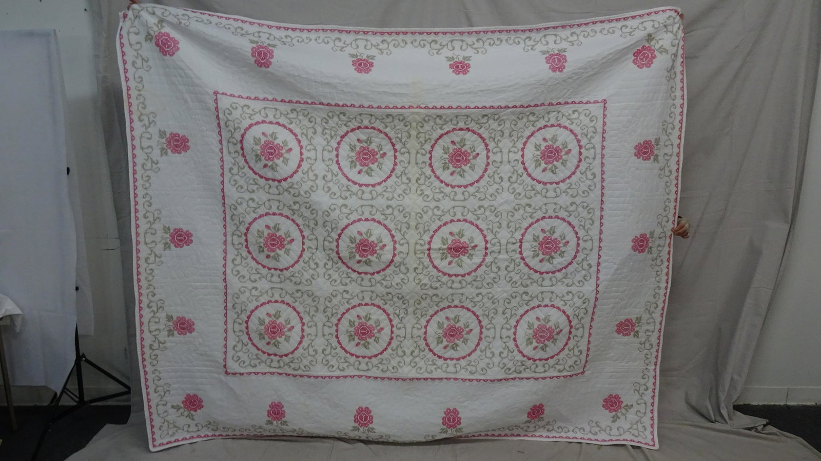 Hand Made Cross Stitch Quilt: Hand Made Cross Stitch Quilt in good condition, Twin/Full Size