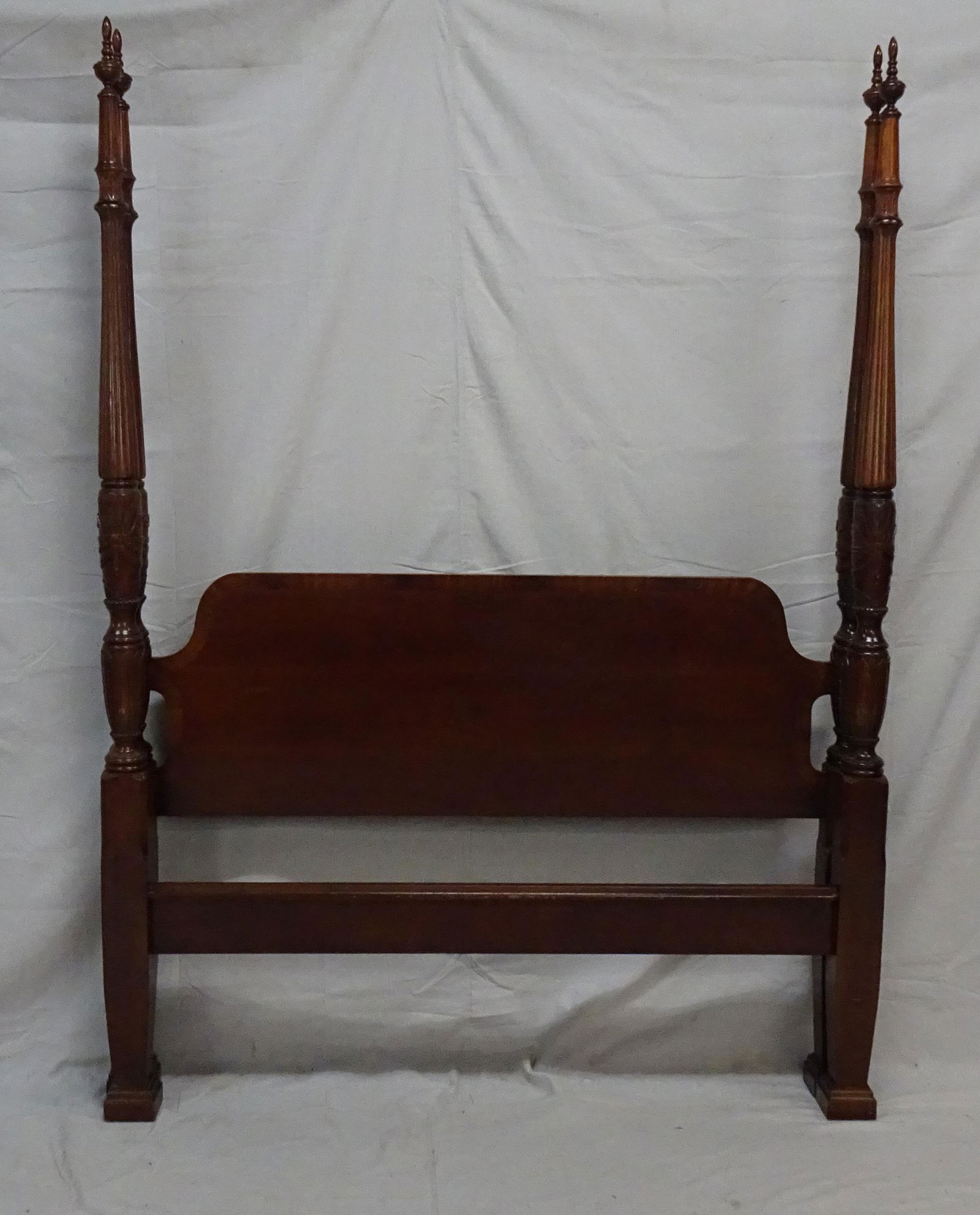 Vintage Queen Sized Banded Rice Carved Poster Bed: Vintage Queen Sized Banded Rice Carved Poster Bed in good condition with wooden rails, 88''H