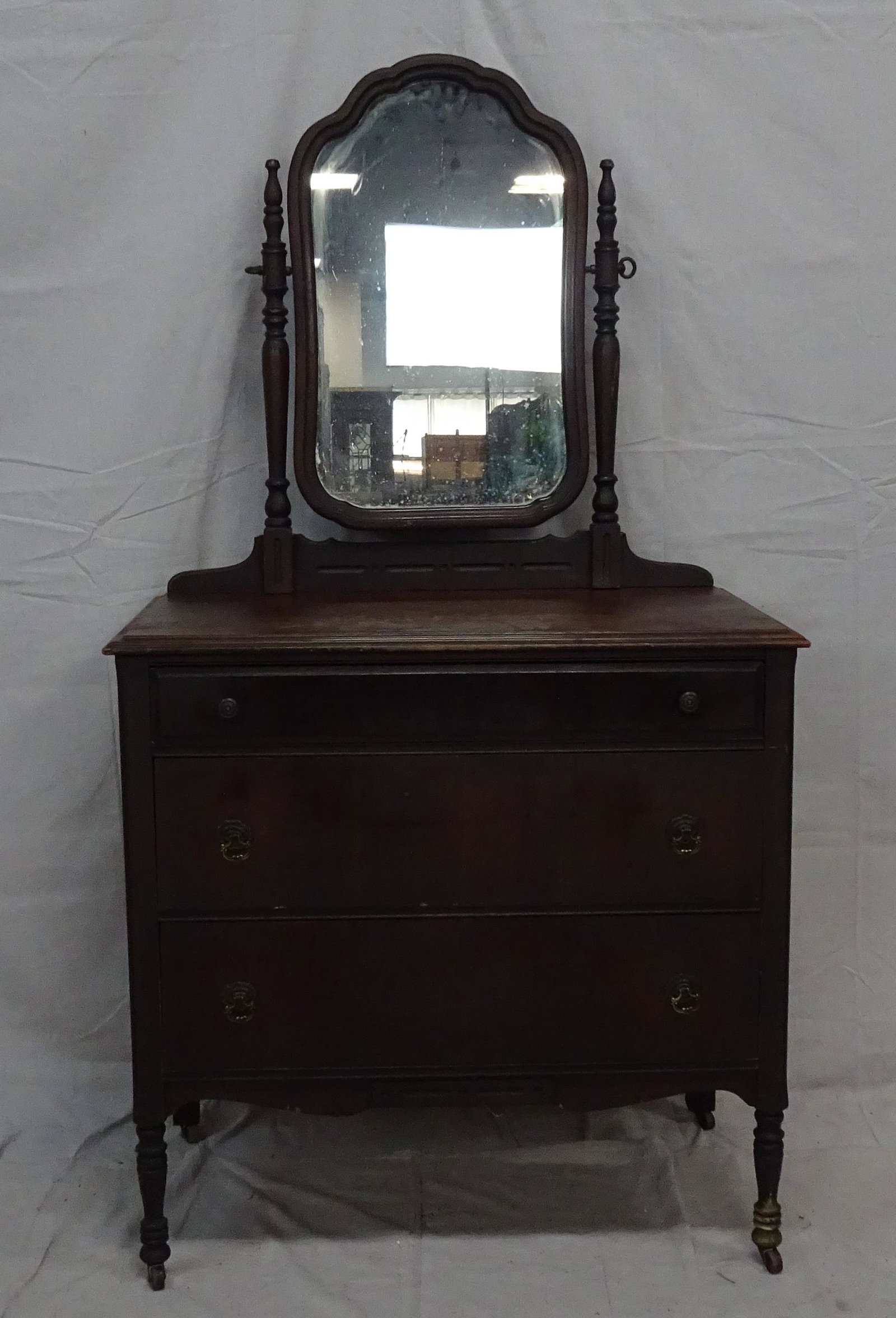 Antique Walnut Dresser with Mirror: Antique Walnut Dresser with Mirror in good condition, Swivel Mirror, Dovetailed Drawers, 67''H x 36''W x 20''D