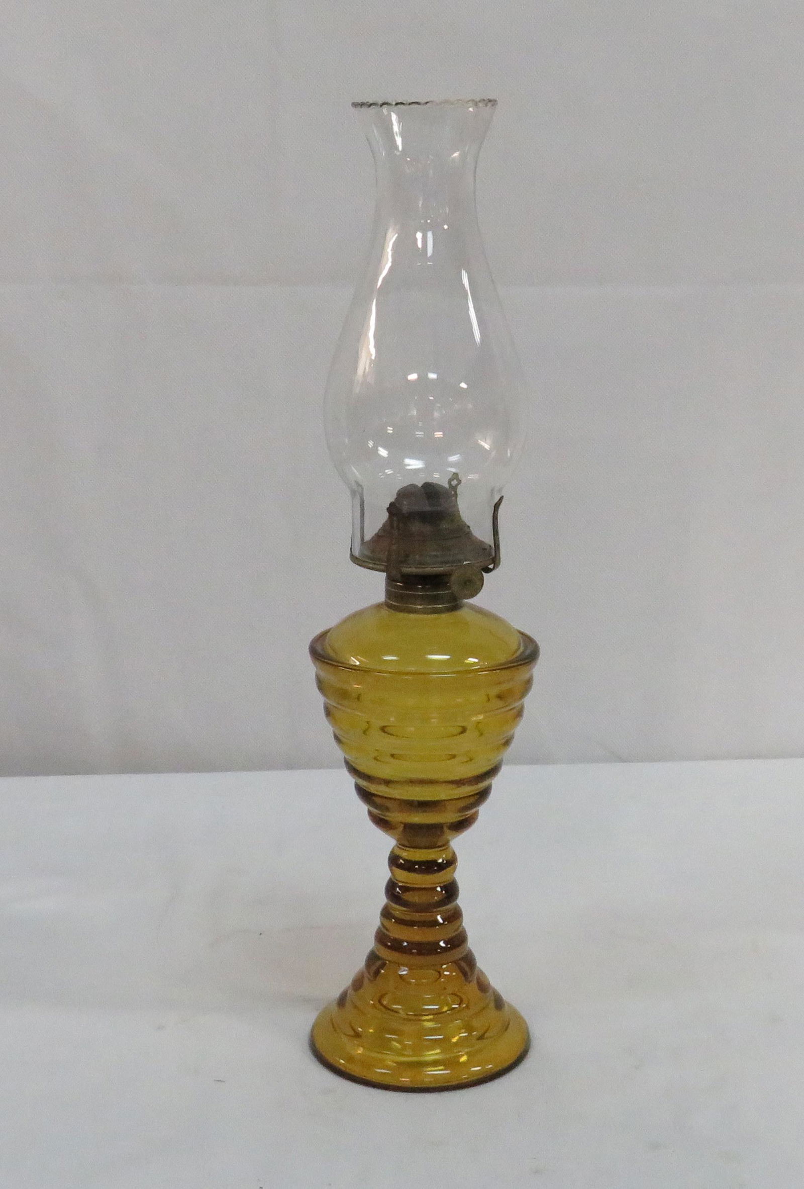 Vintage Amber Oil Lamp Unknown Pattern (1 of 3)