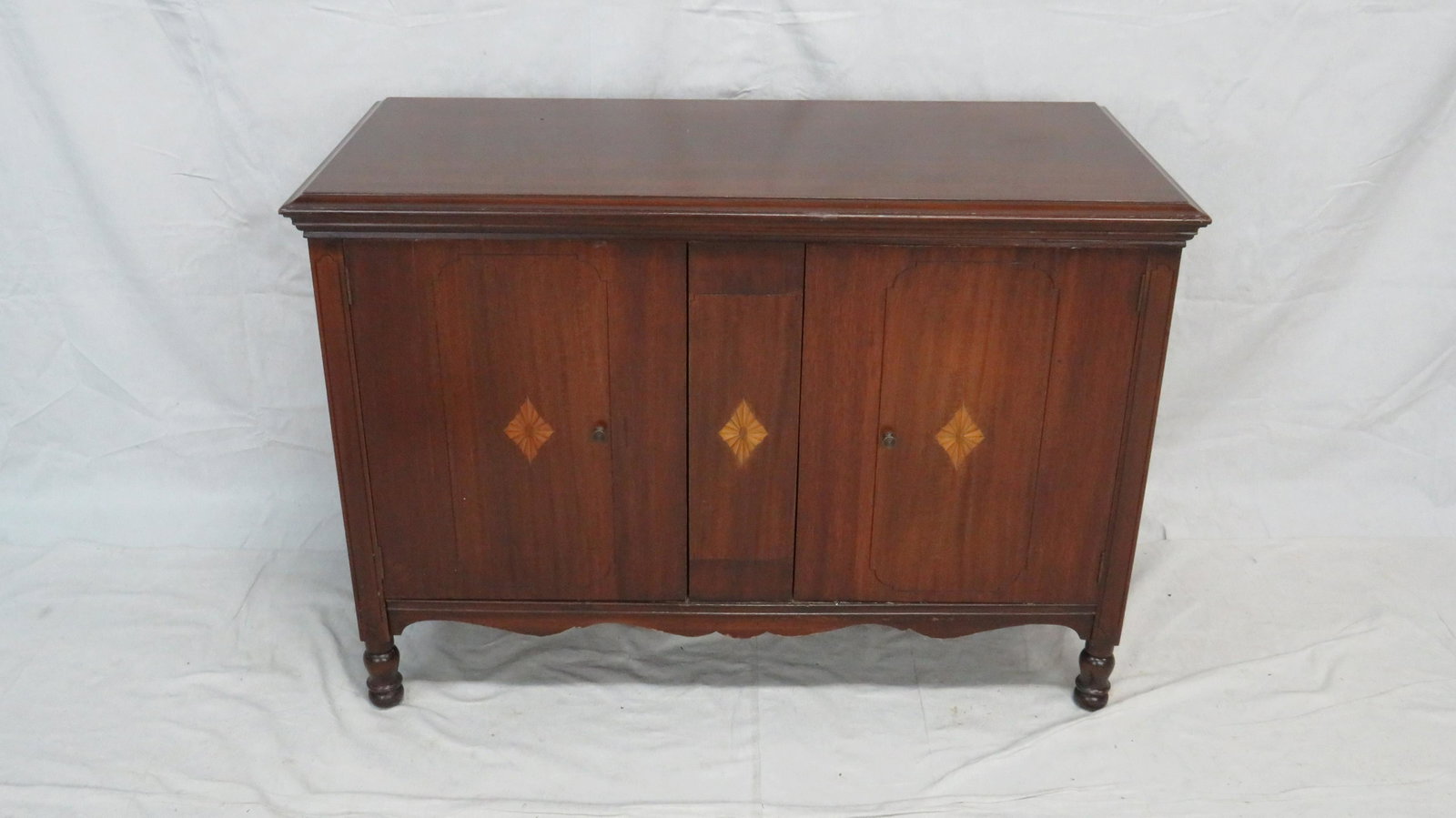Mahogany Inlaid Bar: Mahogany Inlaid Bar in good condition, 32.5''H x 46.5''W x 21.75''D