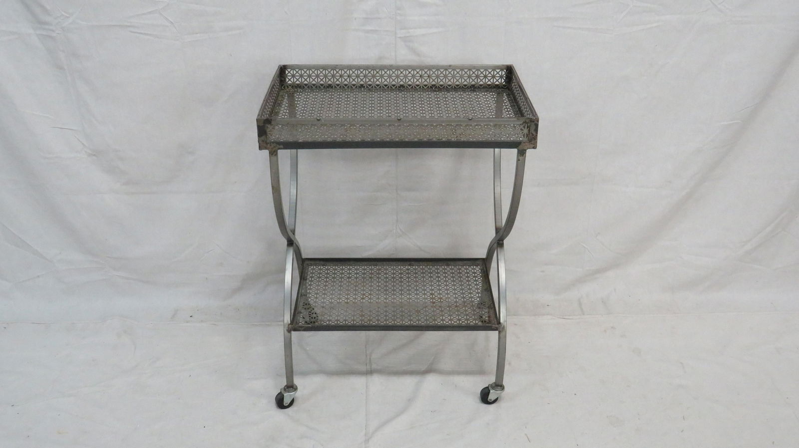 Two Tier Pierced Metal Rolling Cart (1 of 3)
