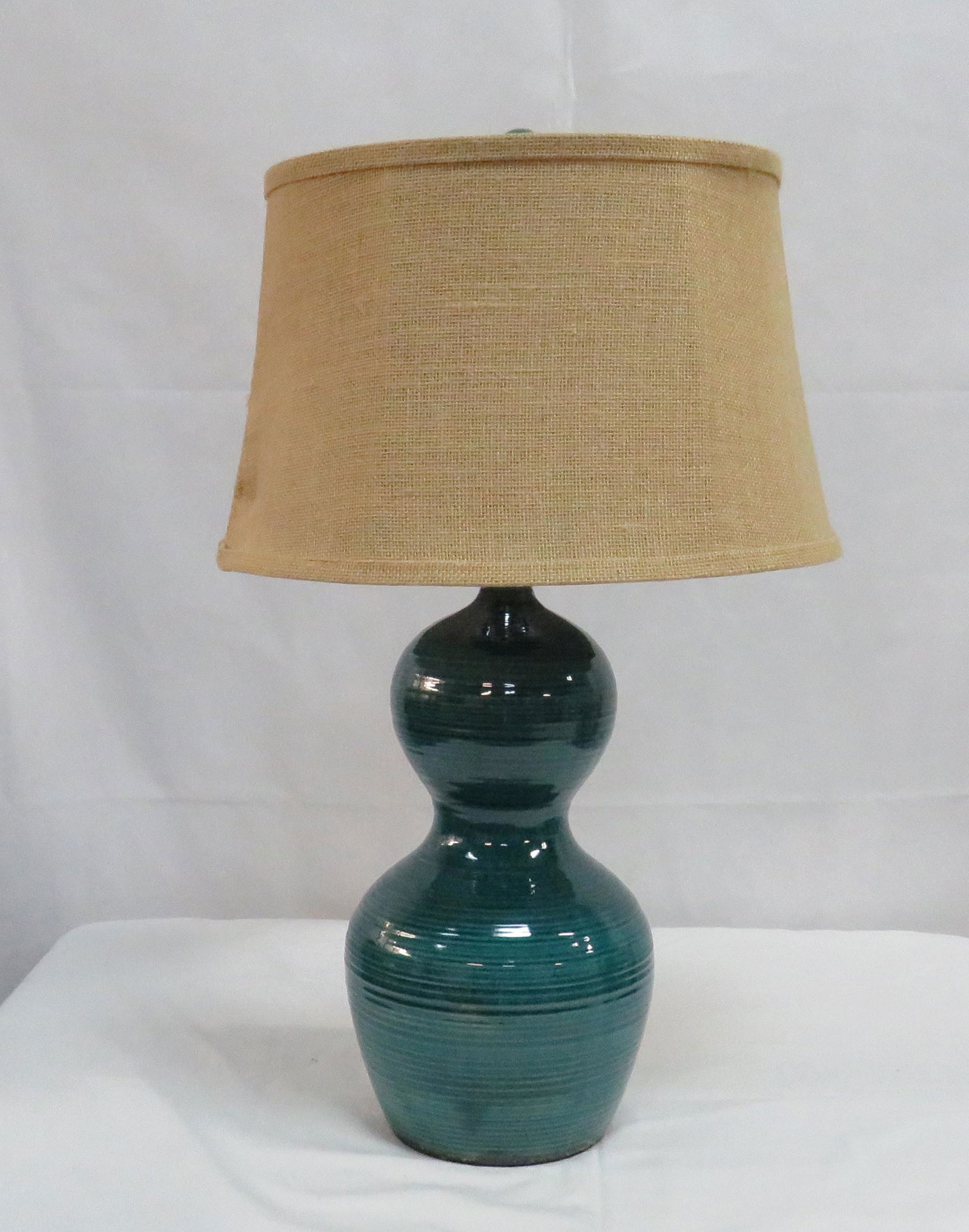 Turquoise Table Lamp with Burlap Shade (1 of 2)