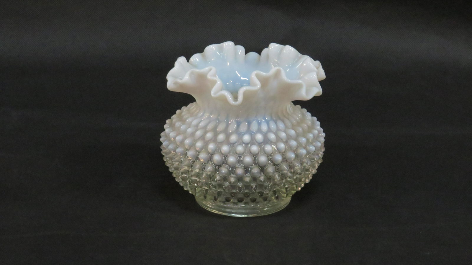 Fenton Moonstone Crimped Edge Vase: Fenton Moonstone Crimped Edge Vase in good condition. 5"H x 6"D