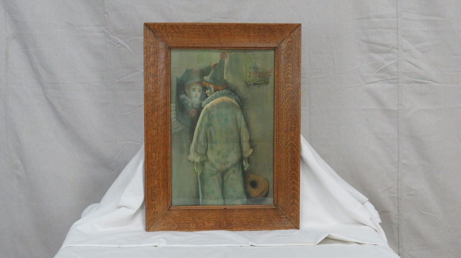 Vintage Clown Print in Oak Frame I Pagliacci (1 of 4)