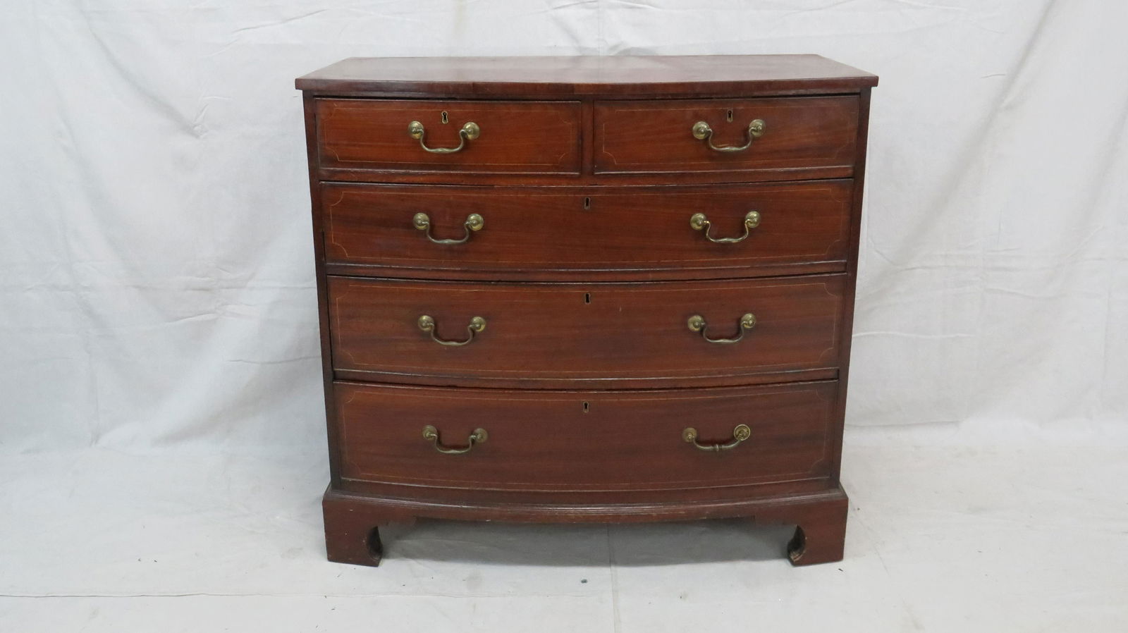 Antique Mahogany Bowfront Inlaid Chest of Drawers (1 of 4)
