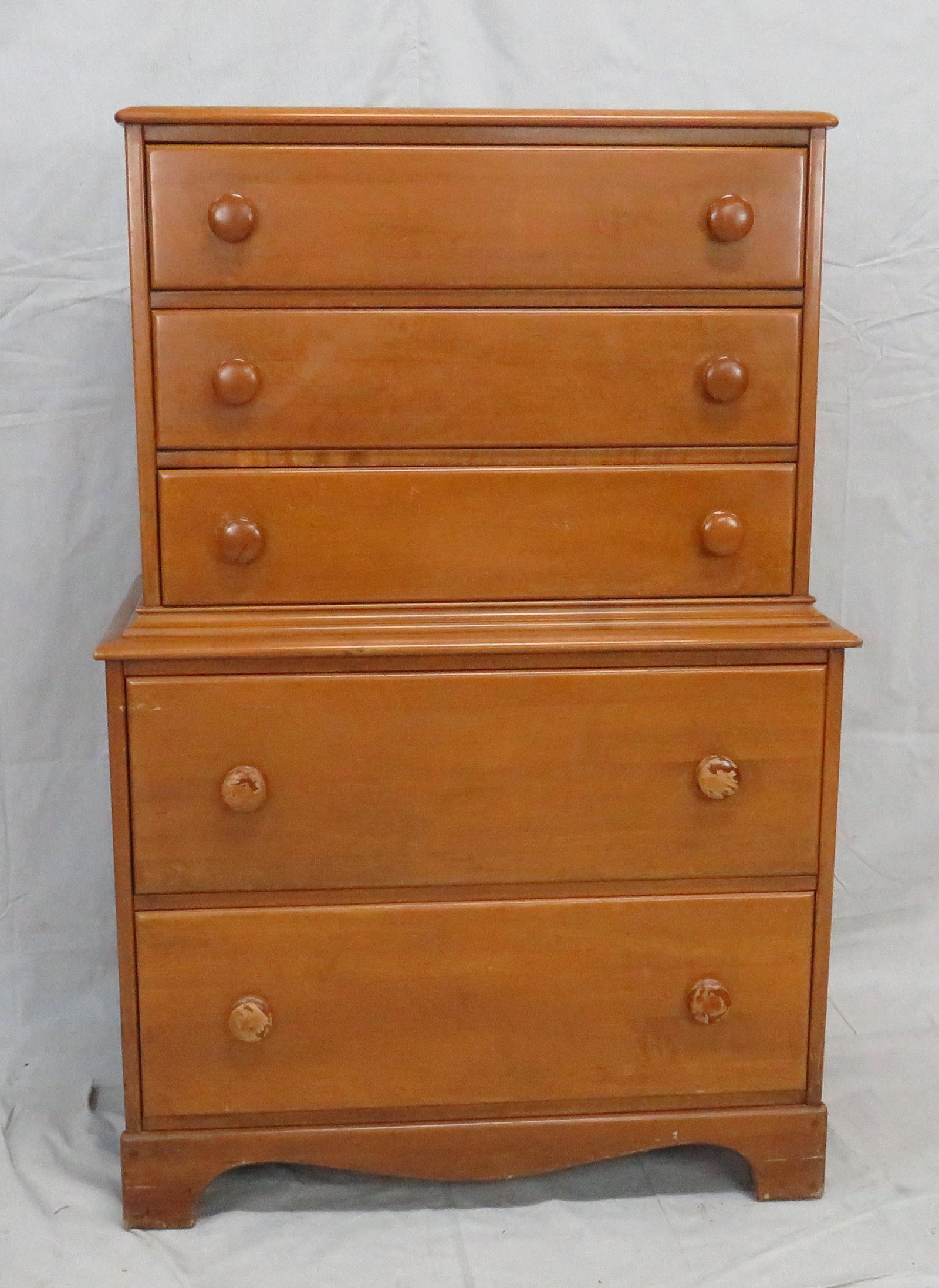 Vintage Maple Chest of Drawers: Vintage Maple Chest of Drawers in as found condition, has some splitting on sides as seen in pictures, would be great painted/repurposed, 50''H x 34''W x 20''D