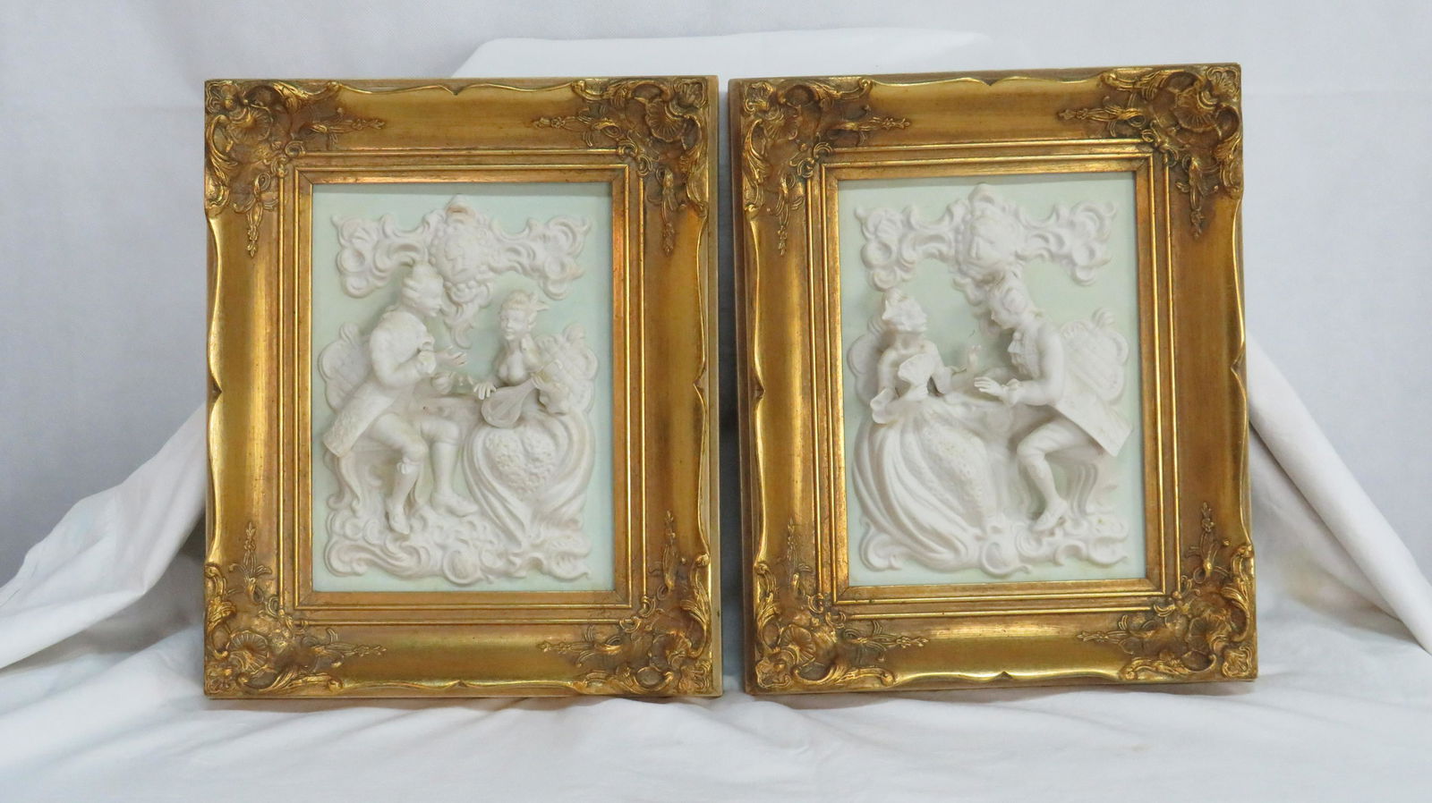 Vintage Porcelain Wall Plaques Gold Leaf Frames (1 of 3)