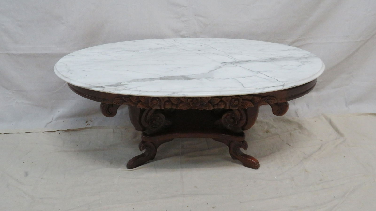 Italian Marble Top Rose Carved Cocktail Table (1 of 4)