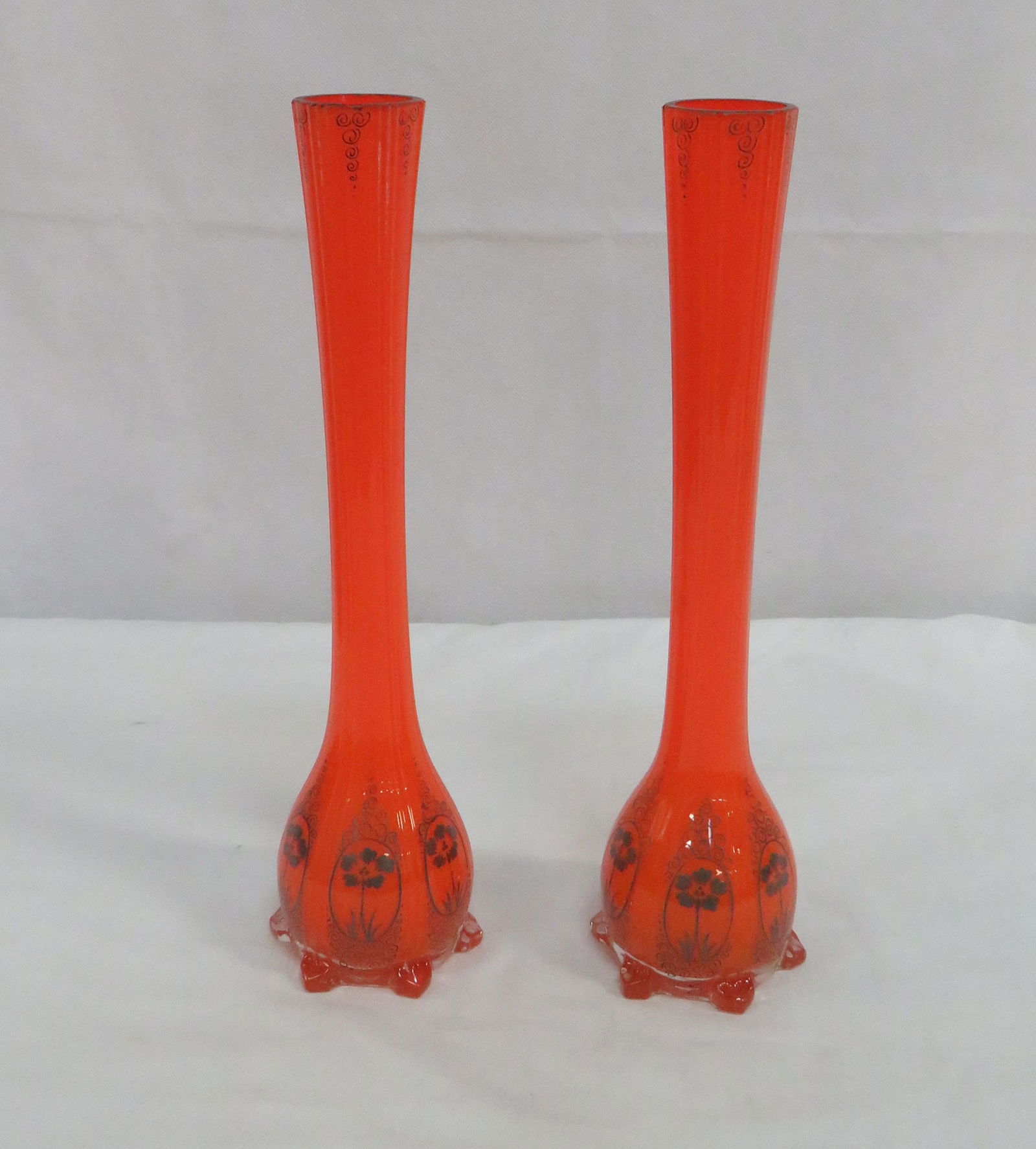 Pair of Orange Glass Mid Century Tall Vases (1 of 4)