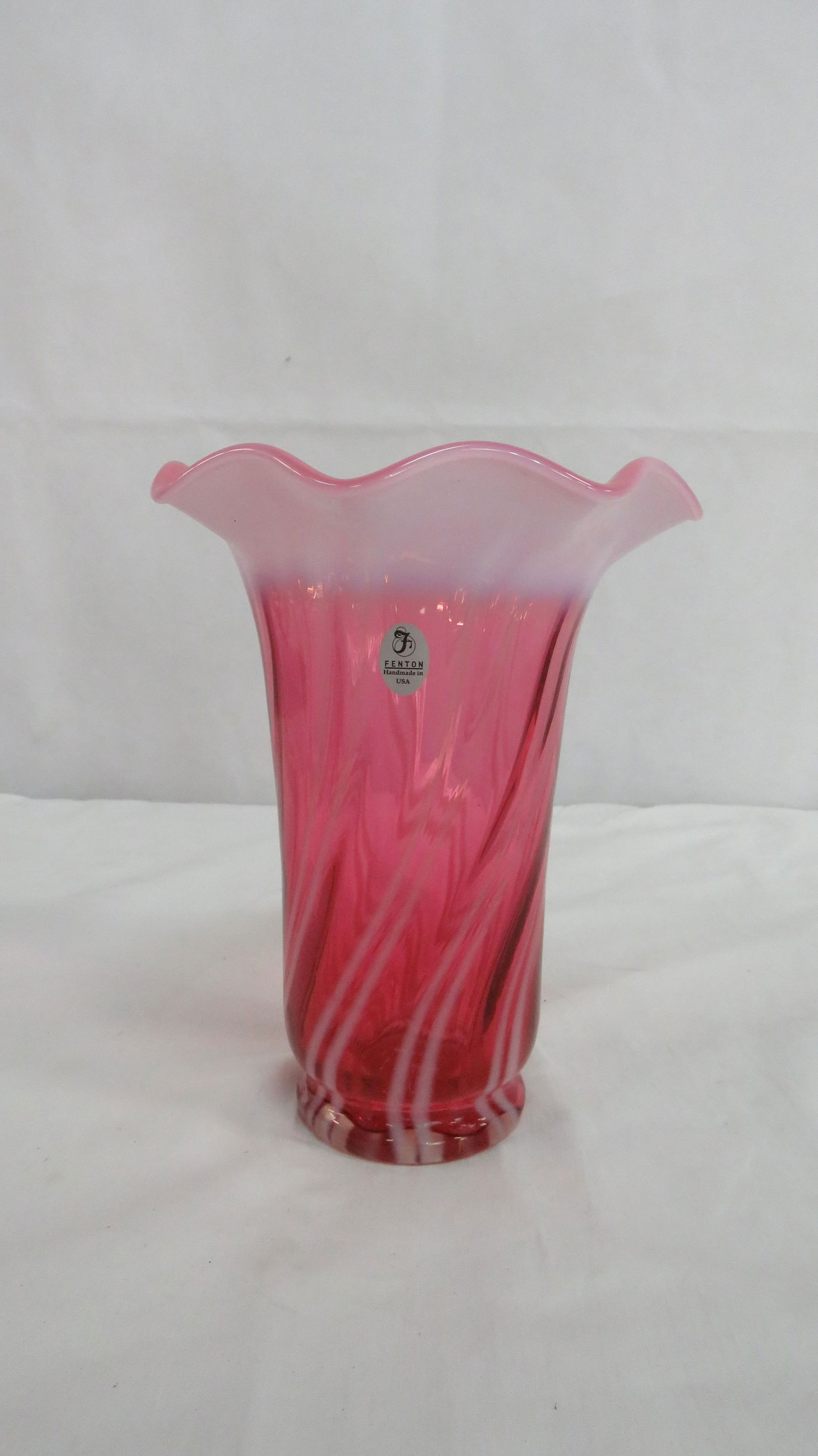 Fenton Cranberry Opalescent Spiral Optic Vase (1 of 3)