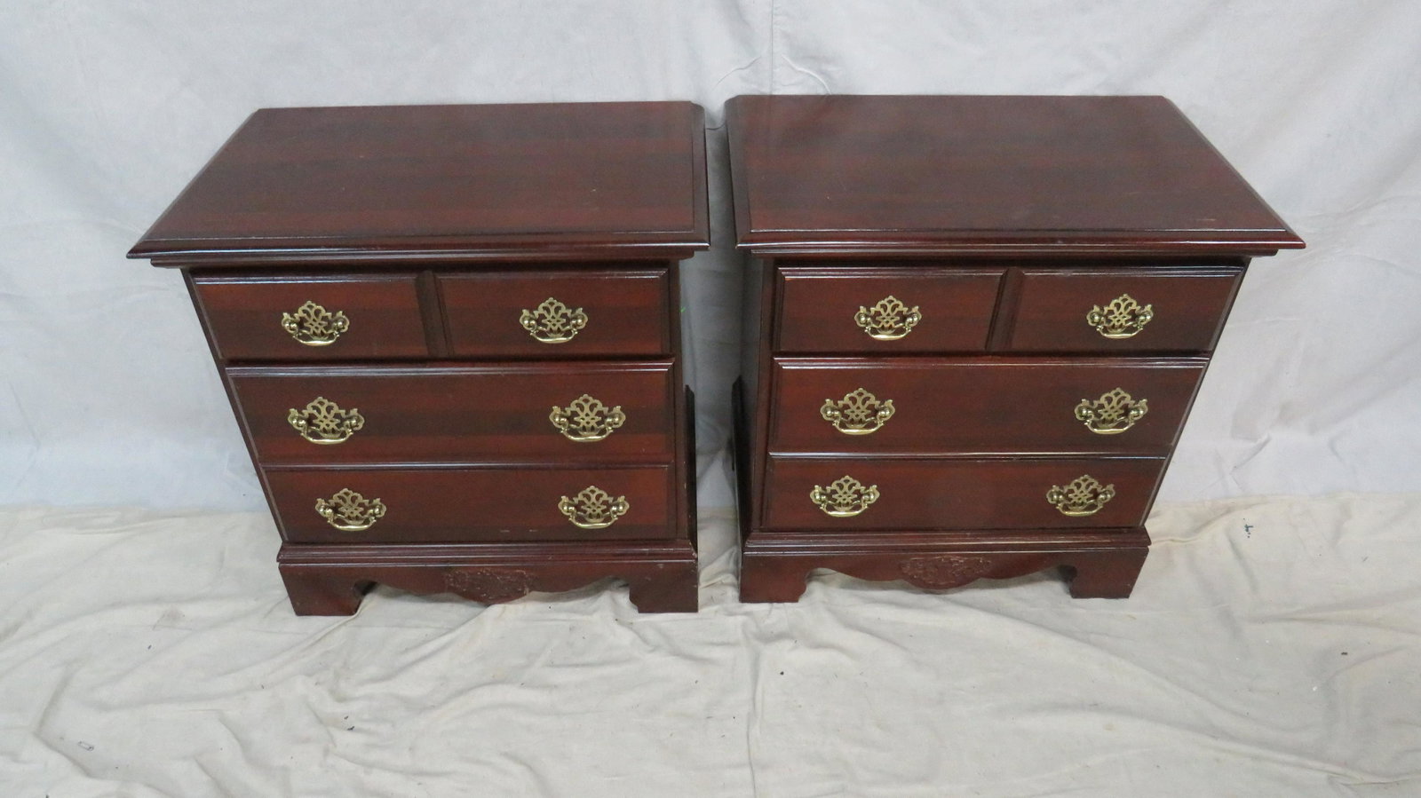 Pair of Kincaid Cherry Nightstands: Pair of Kincaid Cherry Nightstands in good condition, Brass Hardware, 26''H x 26''W x 16''D