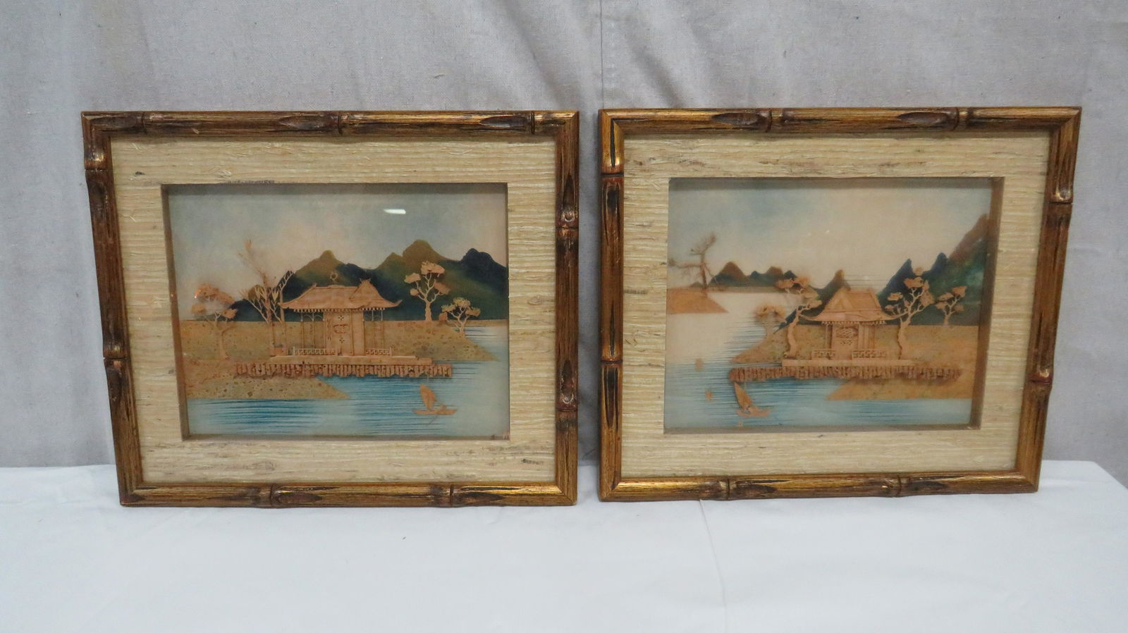 2 Vintage Japanese Cork Diorama Paintings (1 of 3)