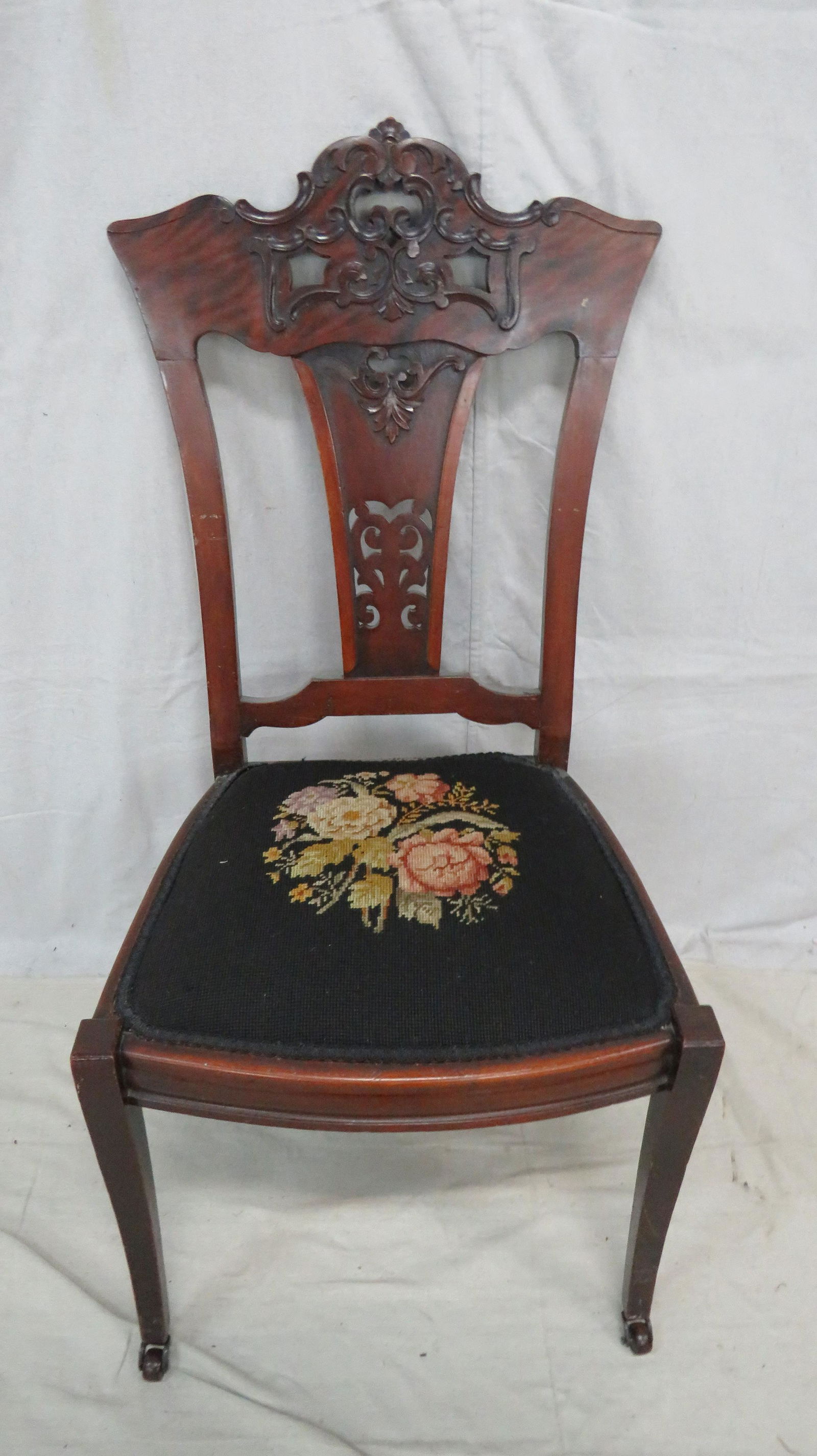 Flame Mahogany Antique Needlepoint Fireside Chair (1 of 3)