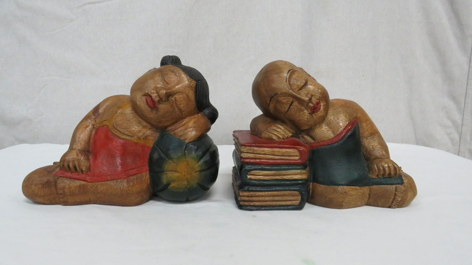 Vintage Asian Sleeping Child Wooden Book Ends (1 of 6)