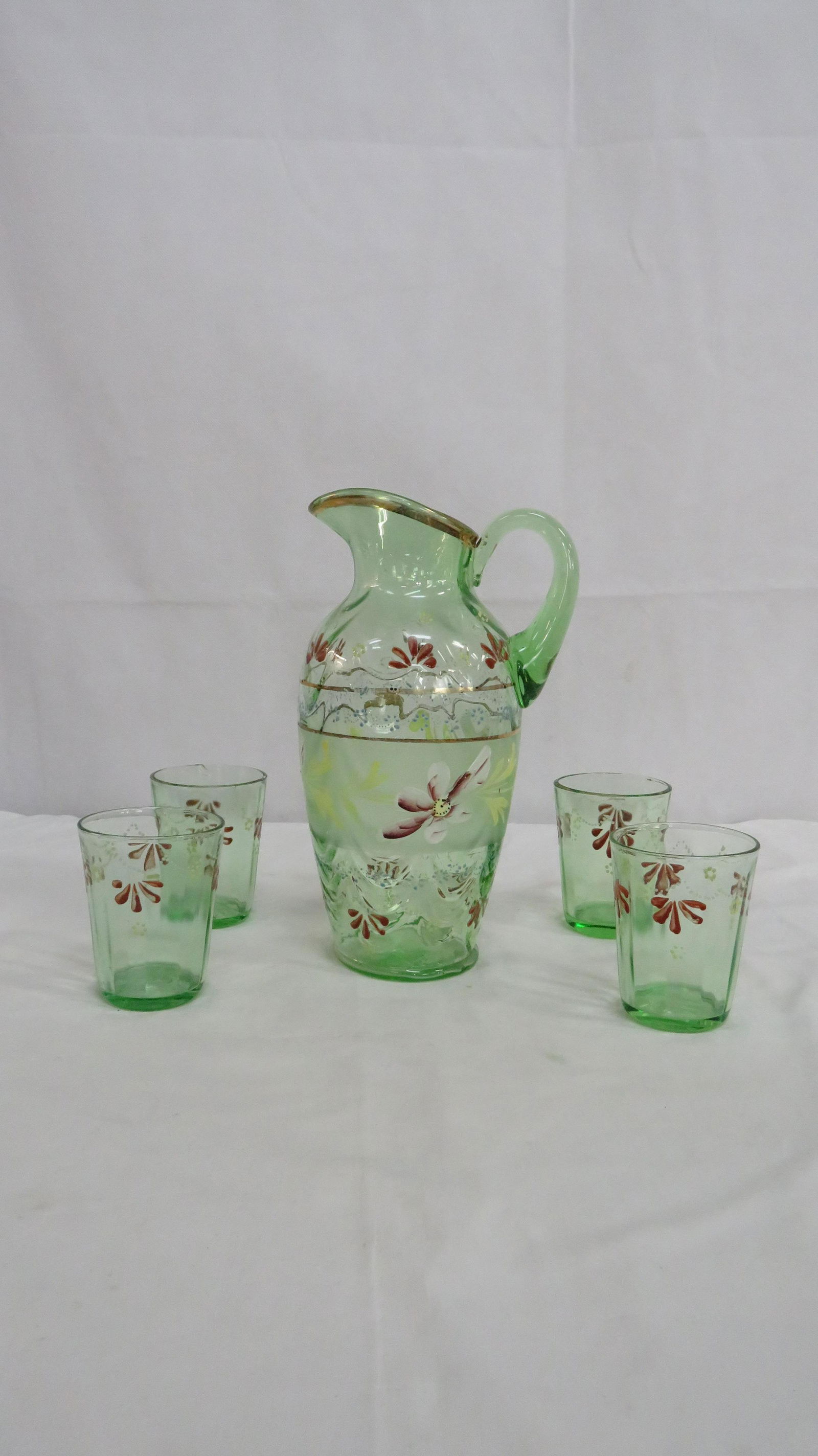 Victorian Vaseline Glass 5 pc Lemonade Set (1 of 5)