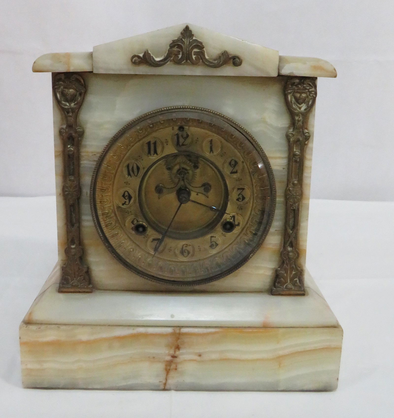 Antique Onyx Open Escapement Mantle Clock