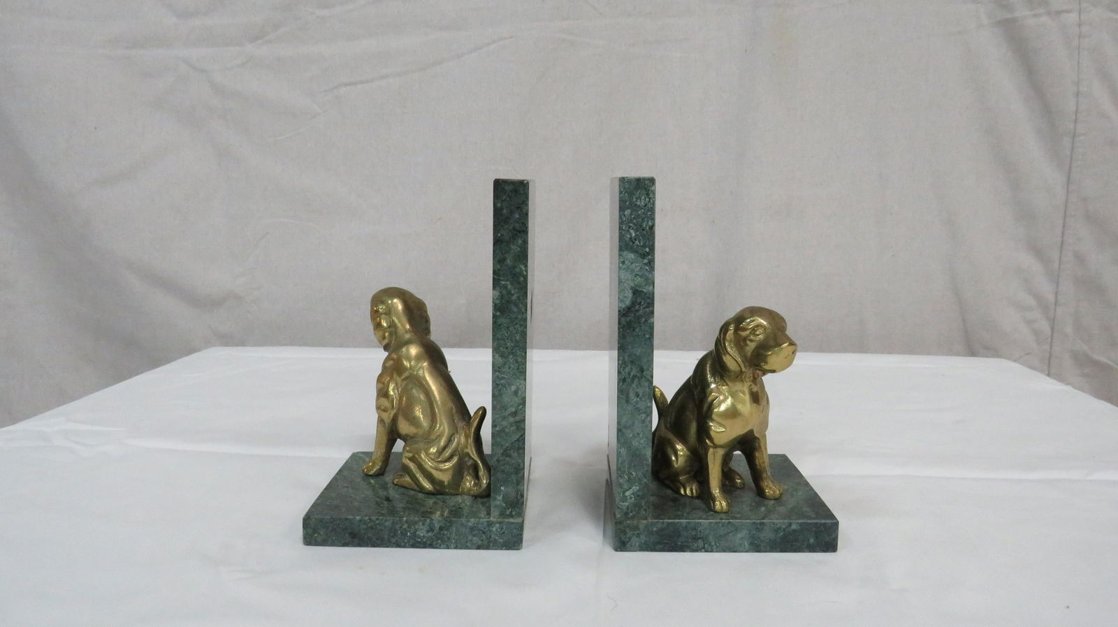 Vintage Brass & Marble Dog Bookends (1 of 3)