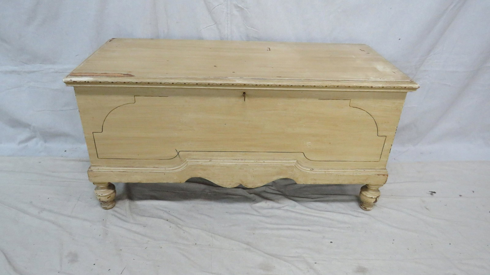 Painted Deco Cedar Chest: Painted Deco Cedar Chest in as found condition, 22.25''H x 45''W x 19''D