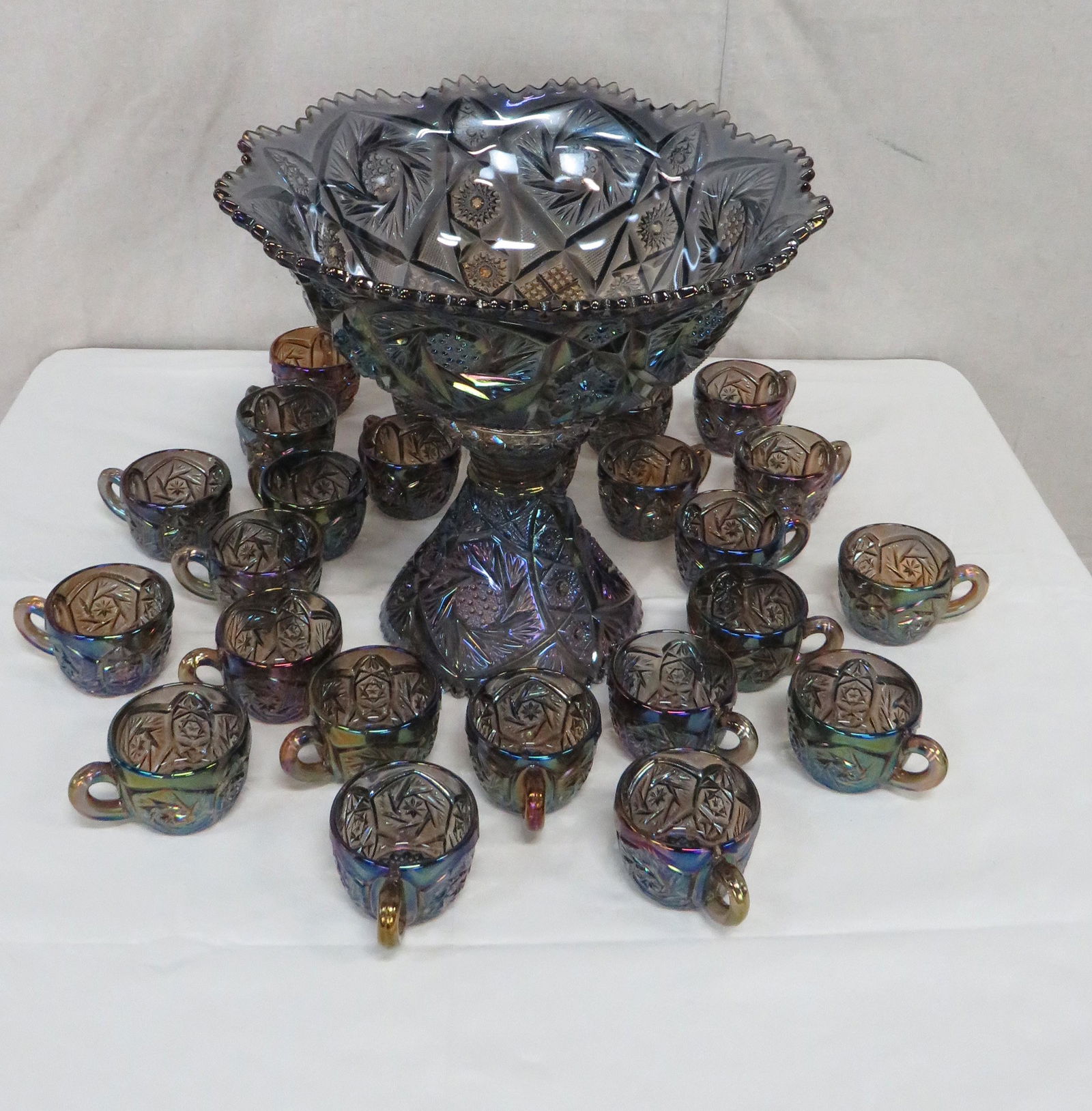 Iridescent IG Carnival Glass Punch Bowl Set (1 of 7)
