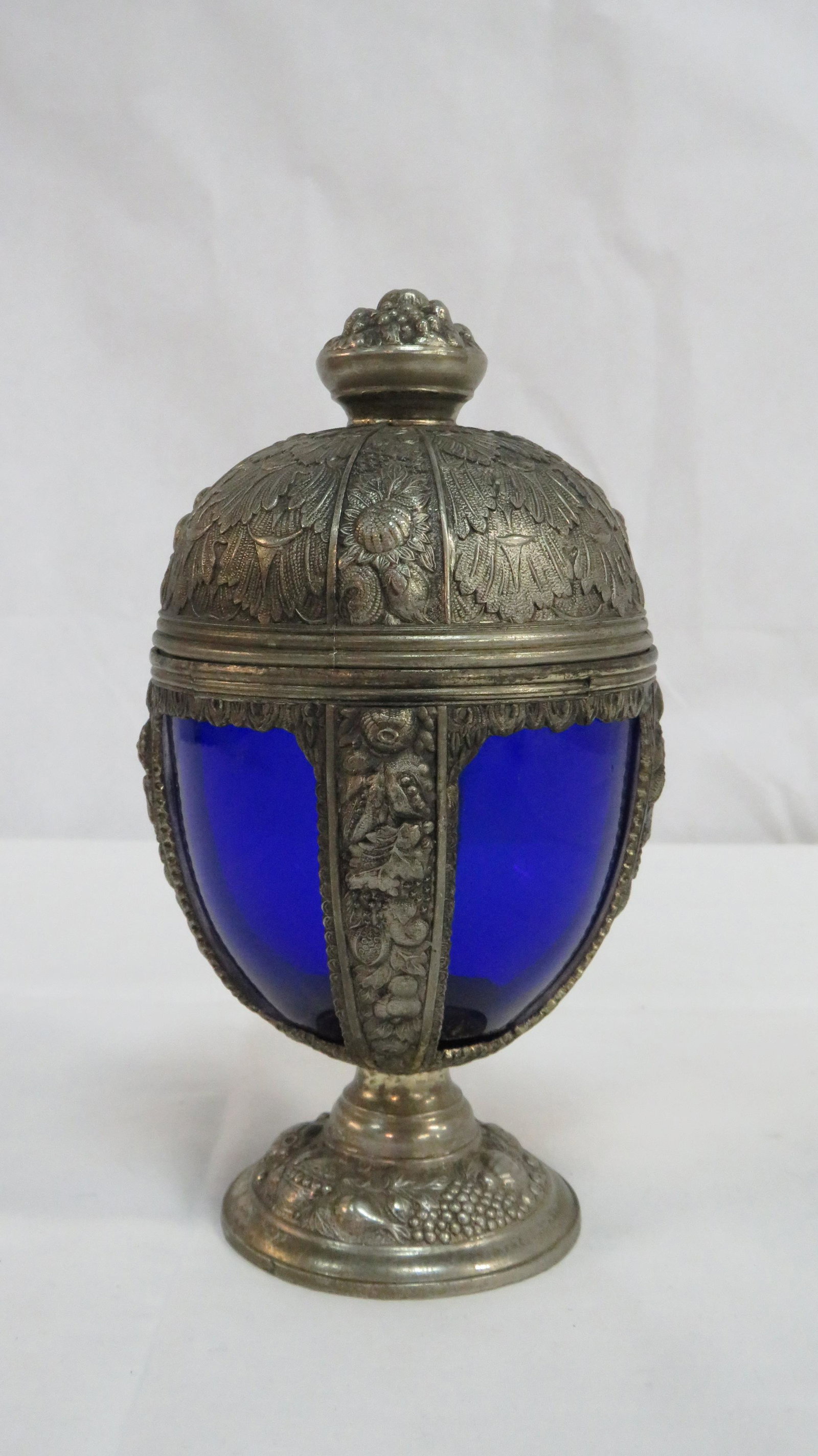 Ornate Cobalt and Metal Chalice: Ornate Cobalt and Metal Chalice in good condition, Marked Japan, 8''H