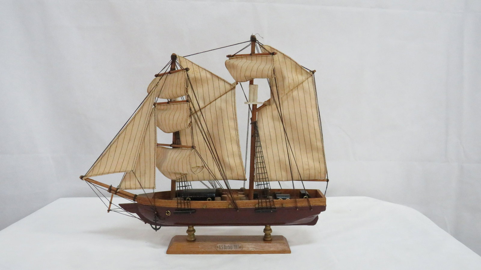 Vintage A S Barbep Wooden Model Ship: Vintage A S Barbep Wooden Model Ship in good condition. 15.5"H x 17.5"L