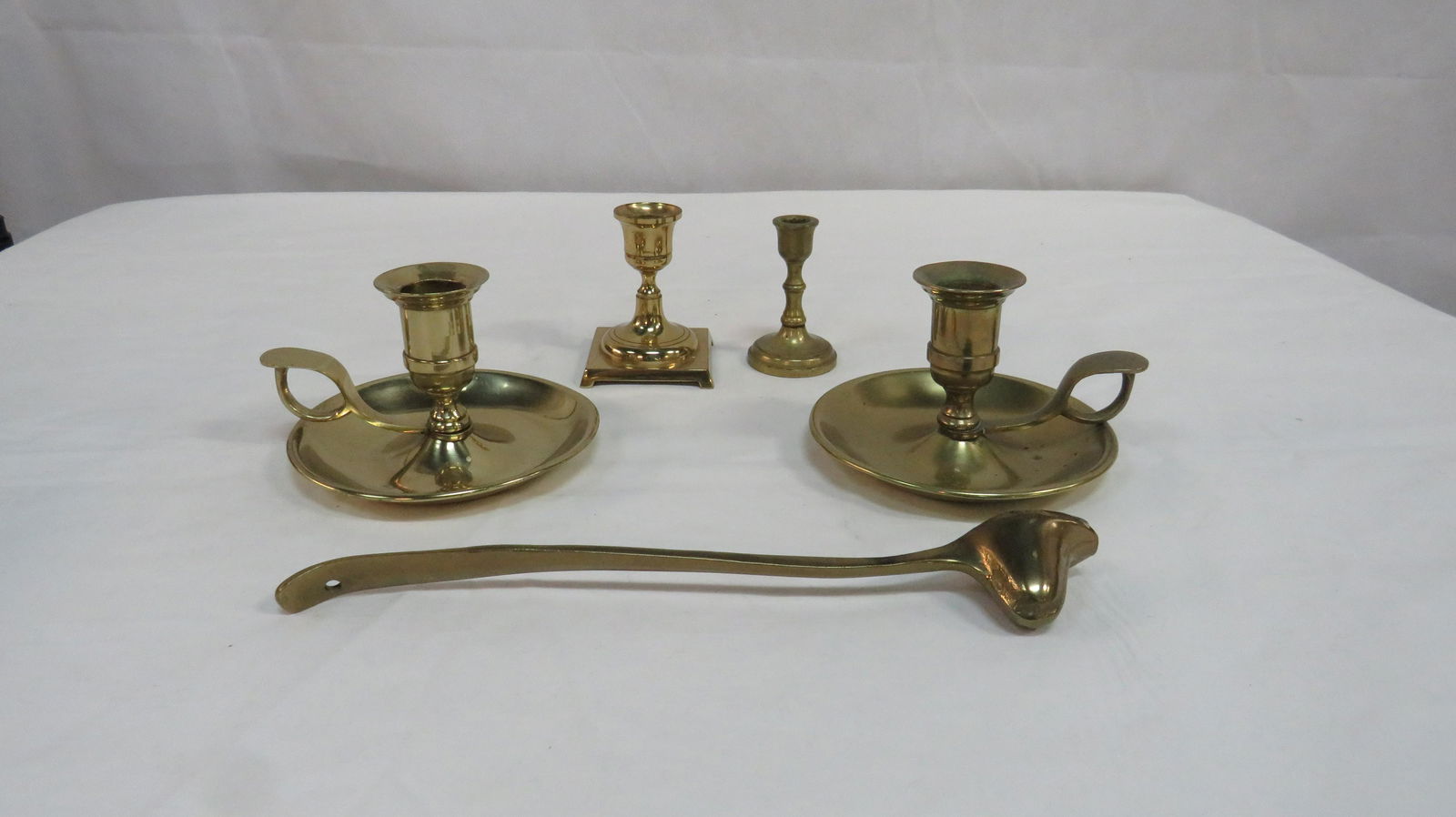 Vintage Brass Candle Holders and Snuffer (1 of 2)