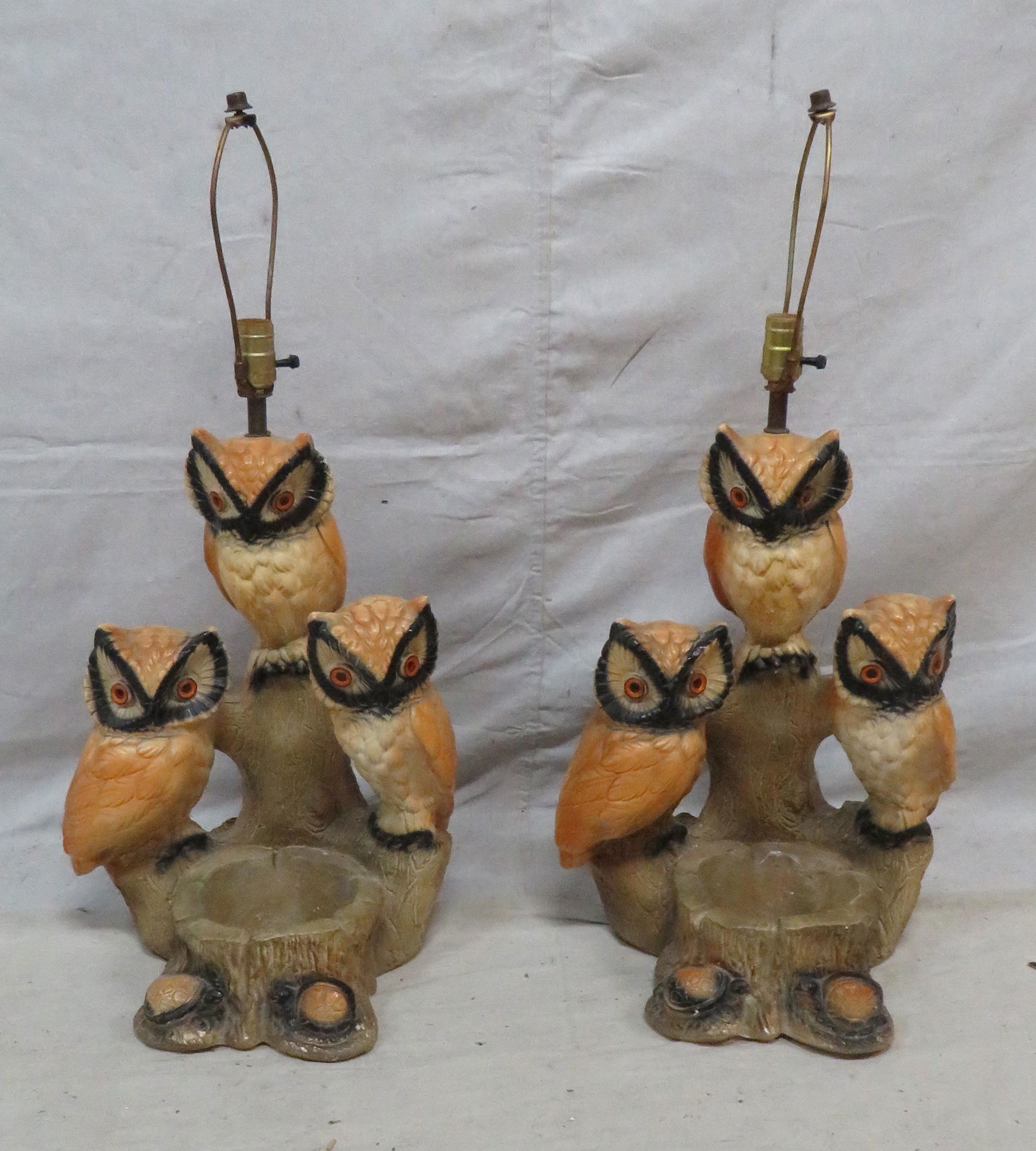 Vintage Pair of Chalkware Owl Lamps (1 of 4)