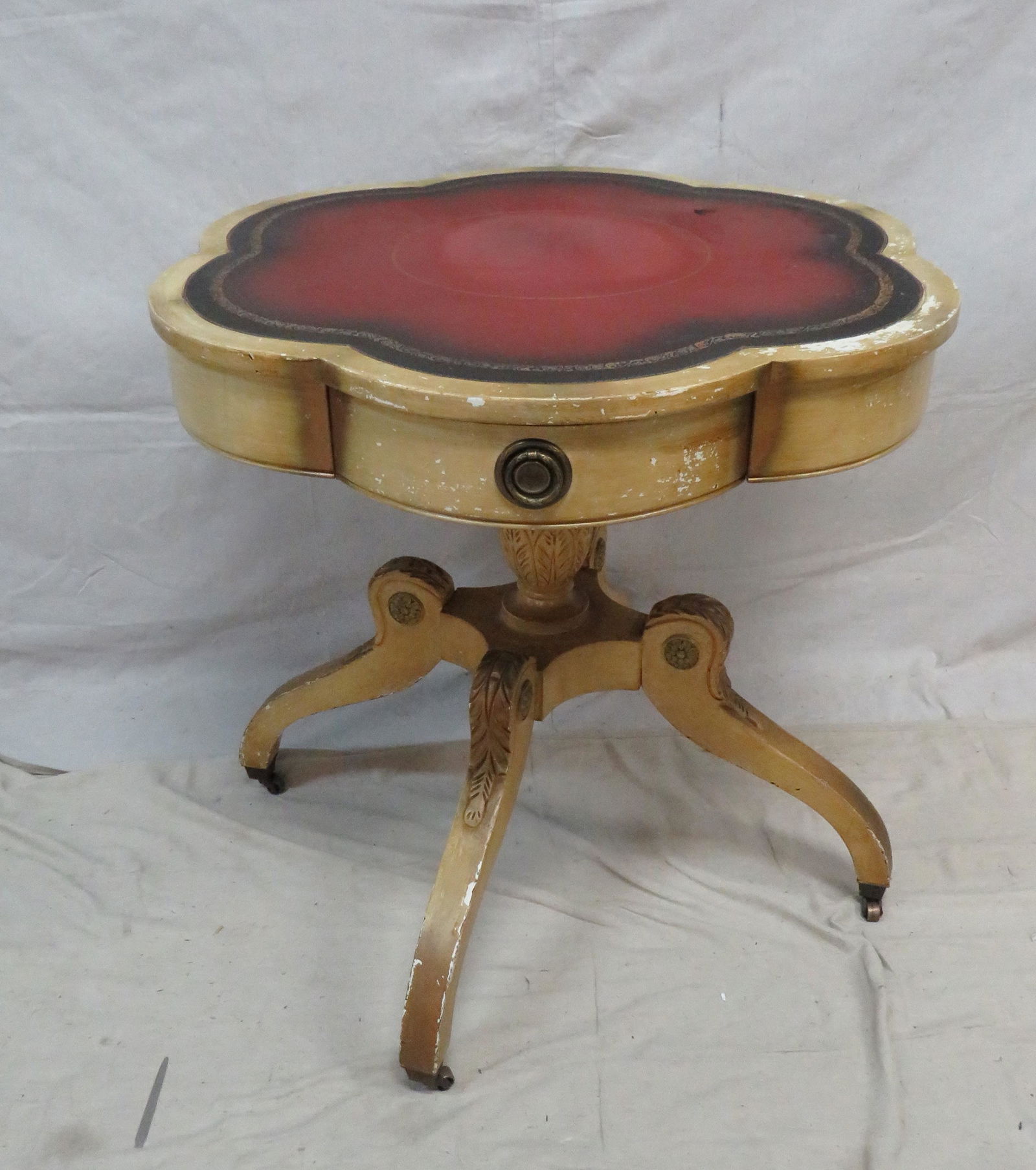 Vintage Leather Top Drum Table (1 of 4)
