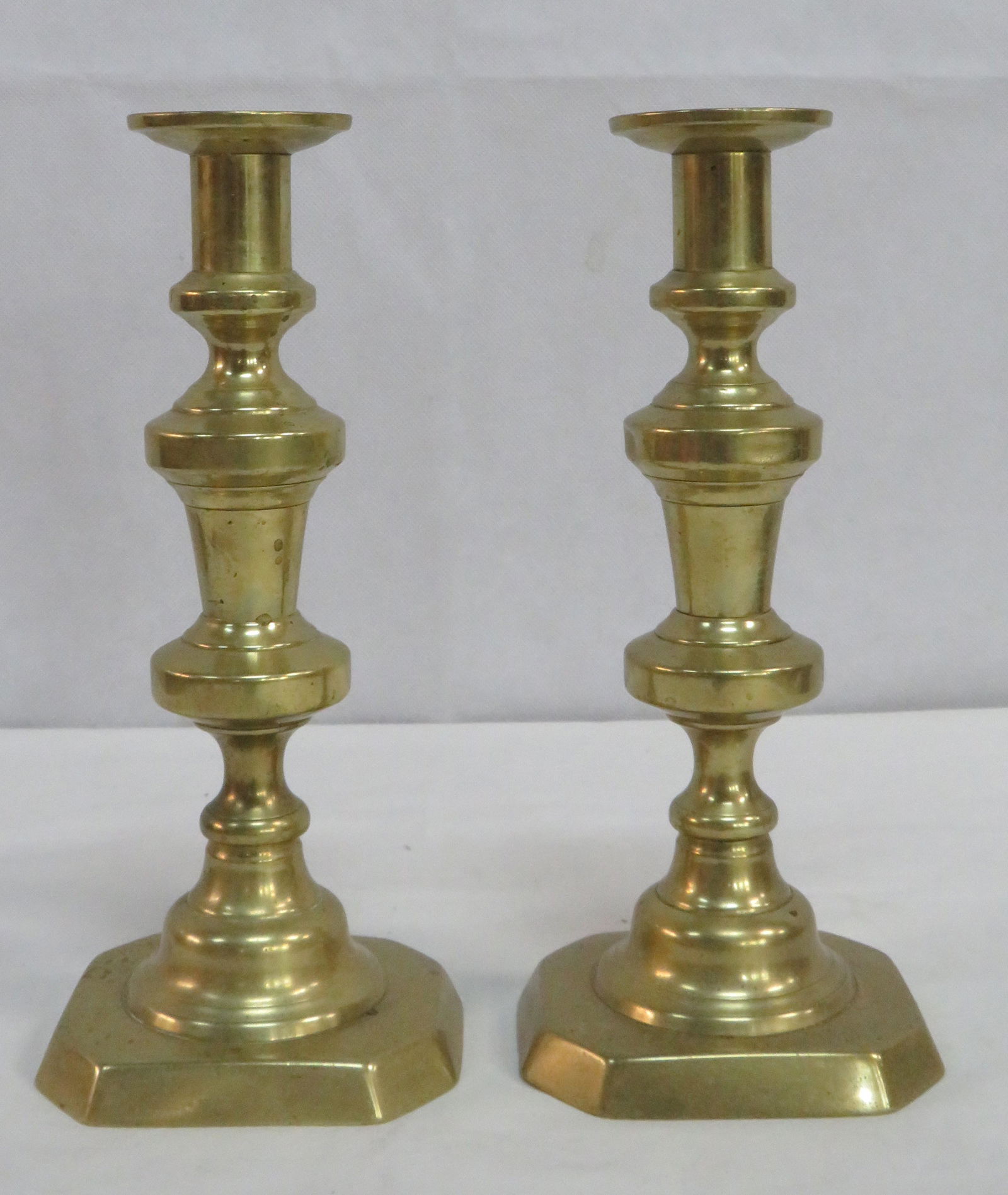 Pr 19th Century English Brass Push Up Candlesticks (1 of 4)