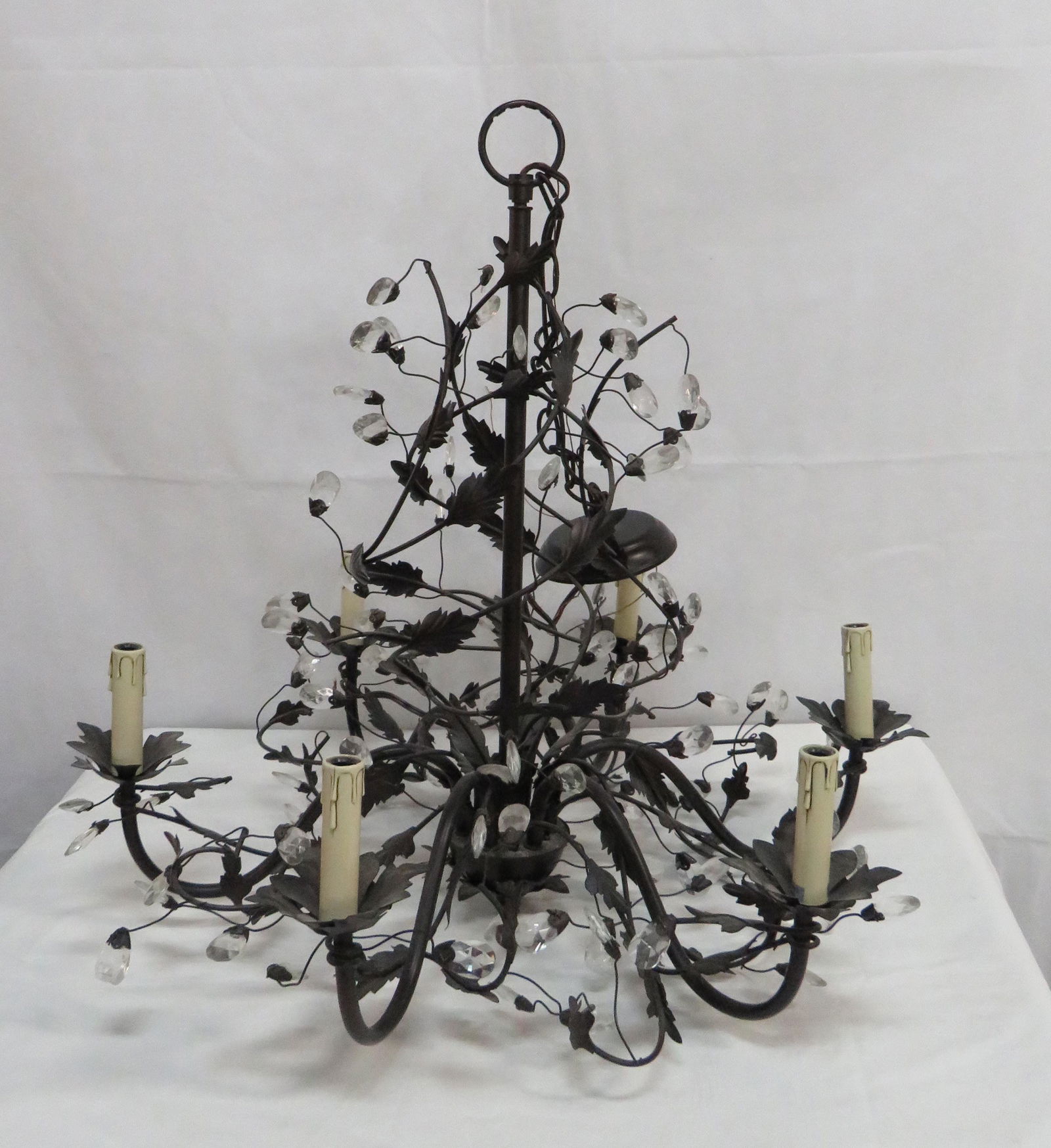 Six Light Metal and Crystal Chandelier (1 of 2)