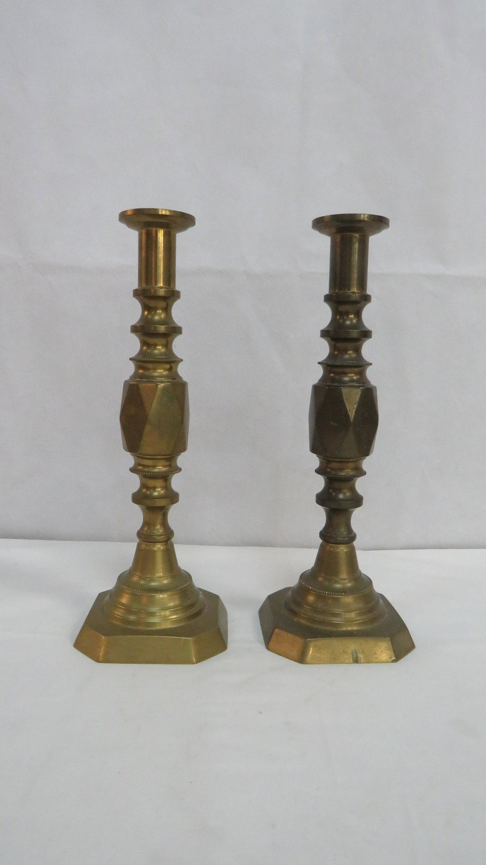 Vintage 12" Push Up Diamond Brass Candleholders: Vintage Push Up Diamond Brass Candleholders in good condition, 12''H