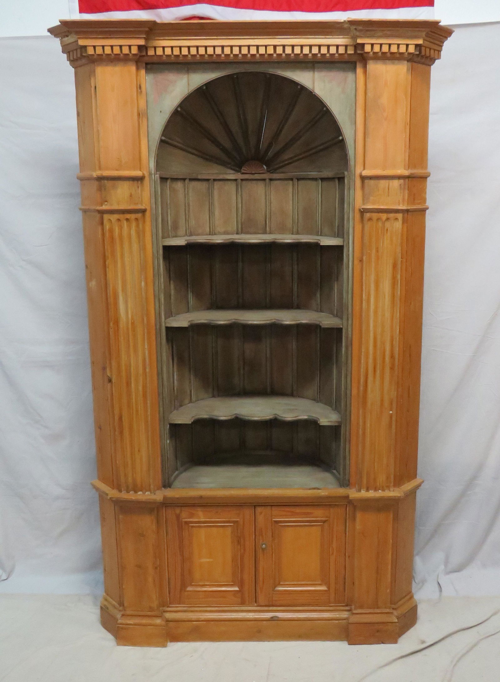 Large Pine Shell Carved Corner Cupboard (1 of 4)