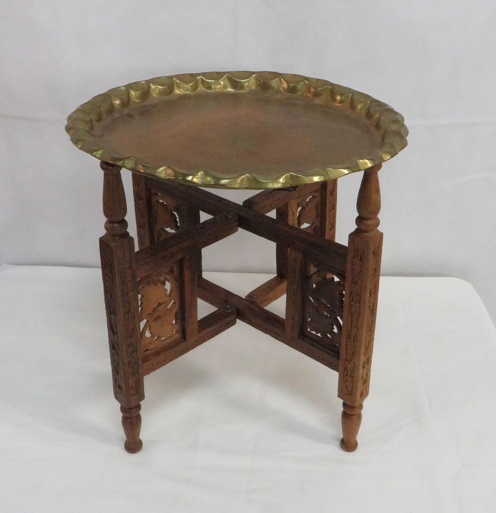 Vintage Moroccan Brass Top Side Table Auction